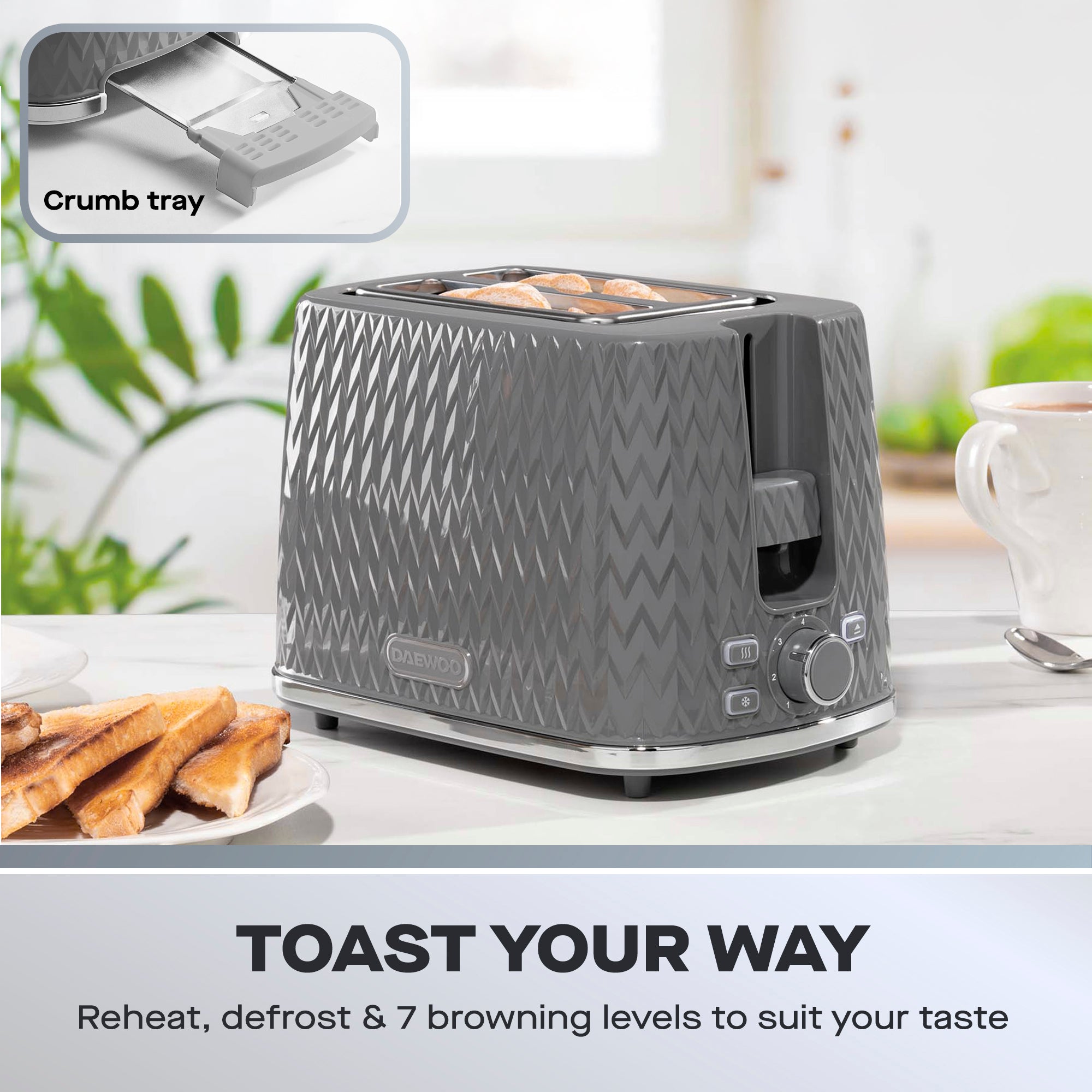 Daewoo Dark Grey Argyle Kettle & 2 Slice Toaster Set