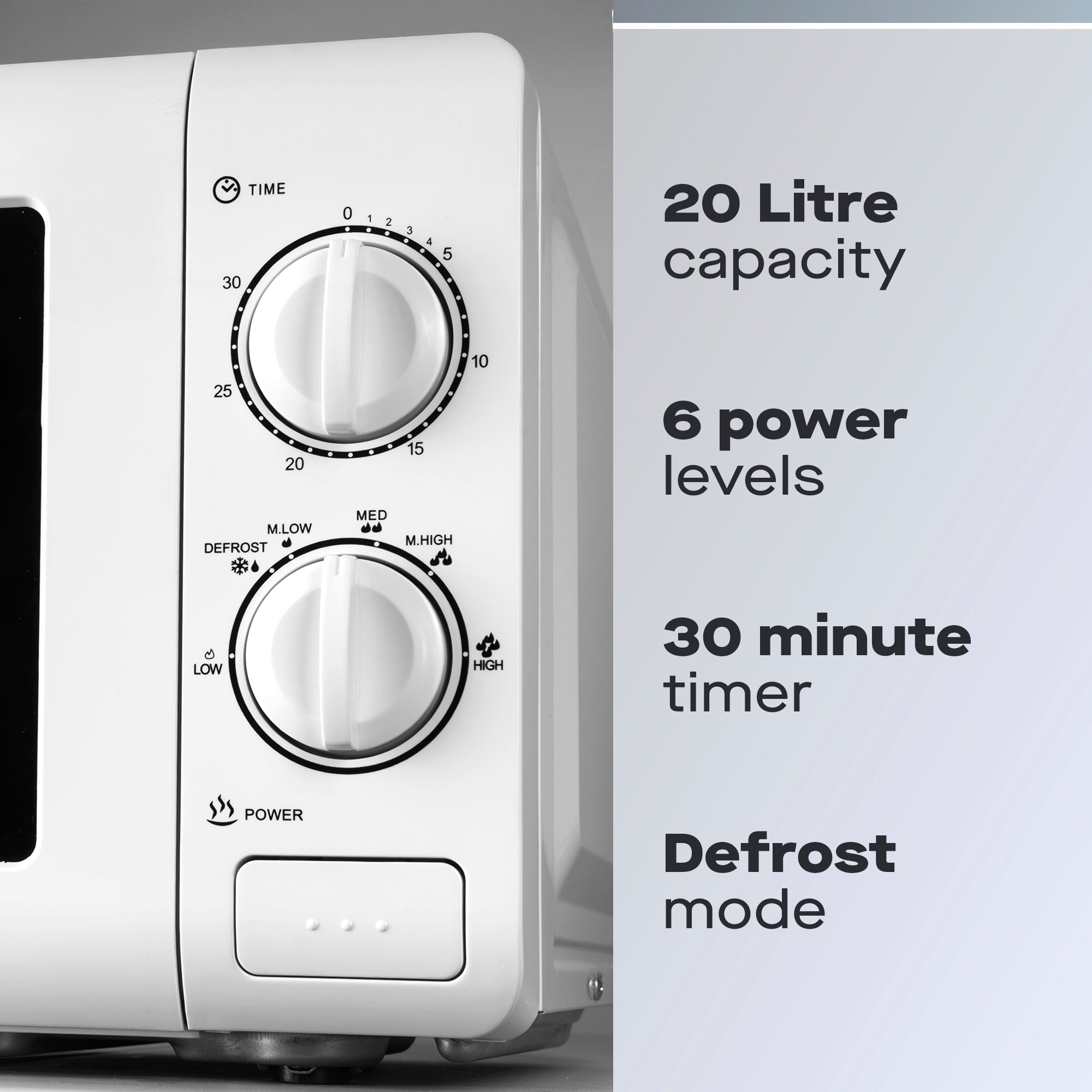 Daewoo 20L White Manual 800W Microwave with Stainless Steel Cavity