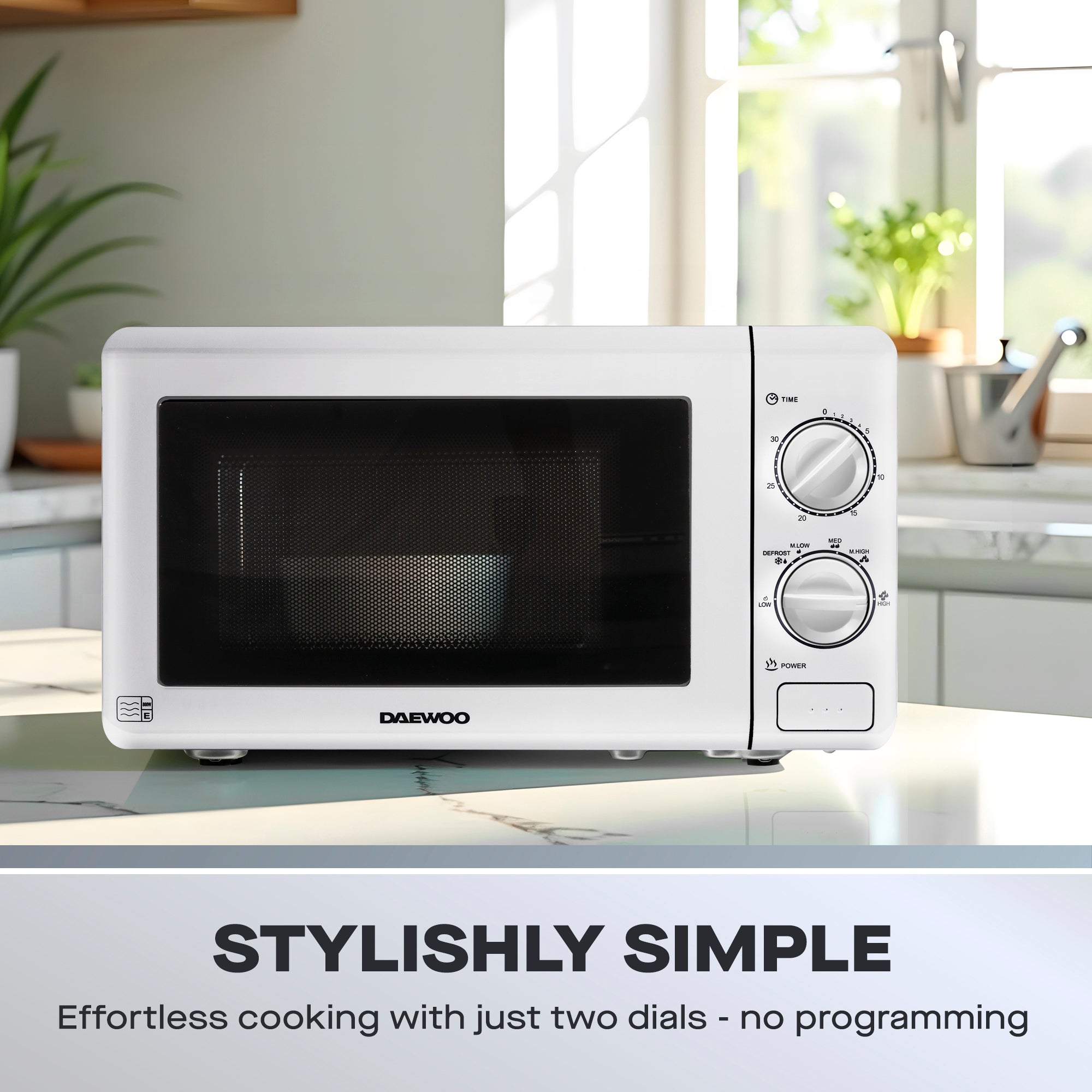 Daewoo 20L White Manual 800W Microwave with Stainless Steel Cavity