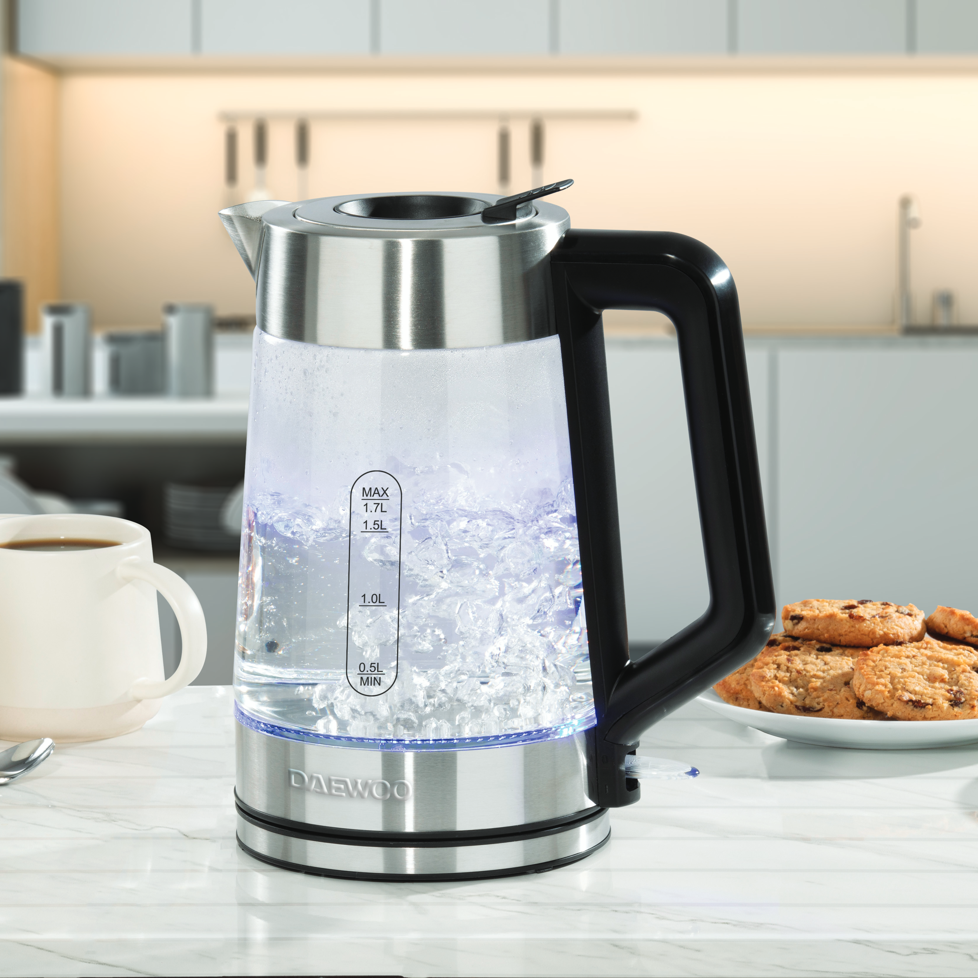 Daewoo LED Illuminating Glass Kettle & Glass Toaster Set