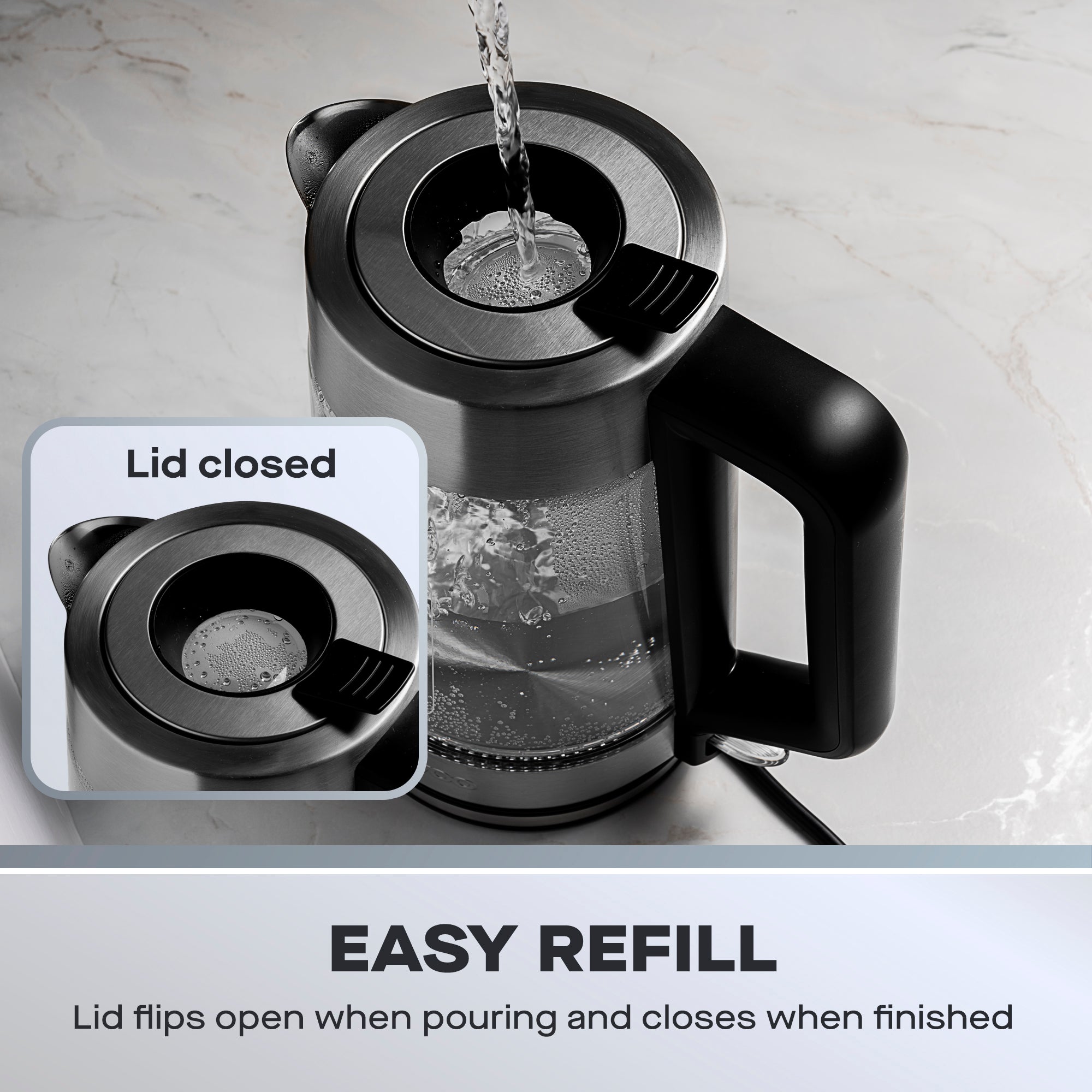 Daewoo Easy Fill LED Illuminating 1.7L Glass Kettle