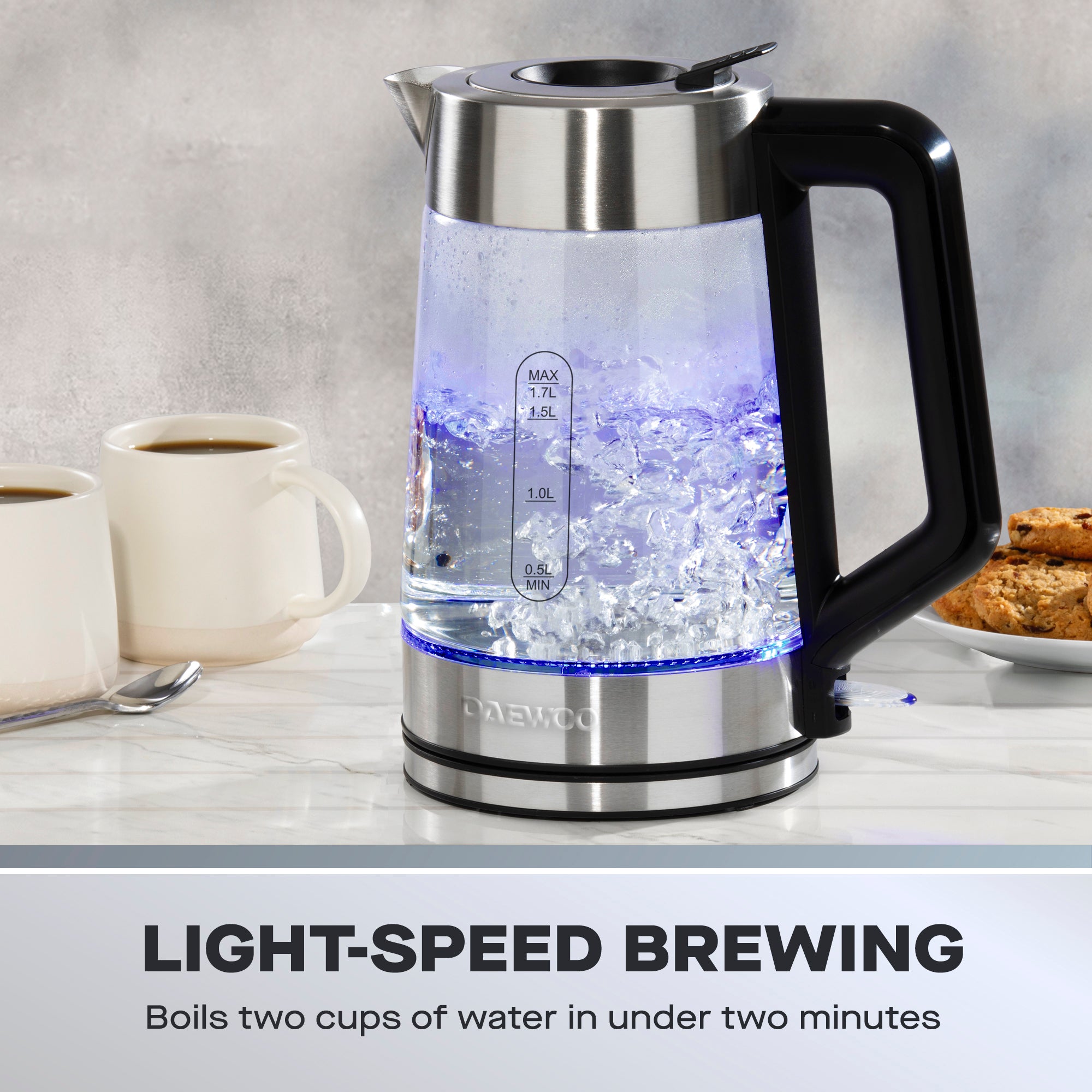 Daewoo Easy Fill LED Illuminating 1.7L Glass Kettle
