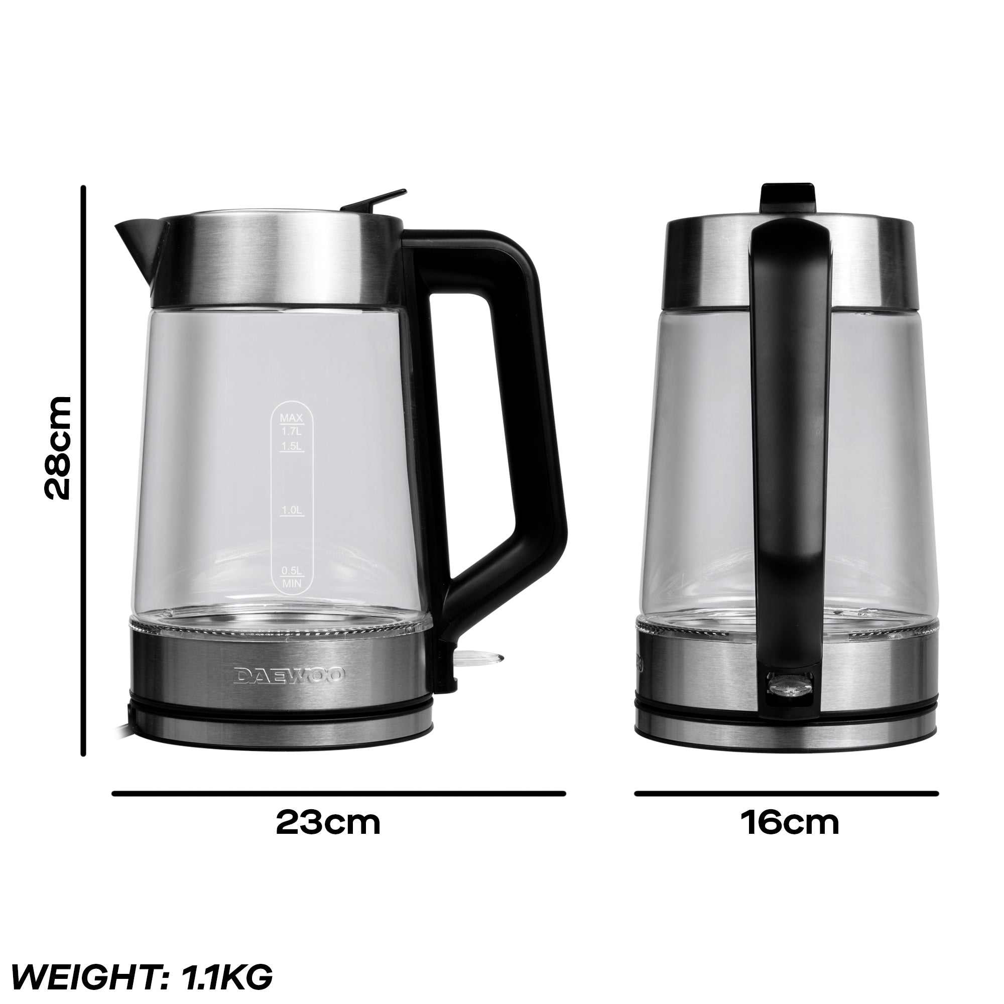 Daewoo Easy Fill LED Illuminating 1.7L Glass Kettle