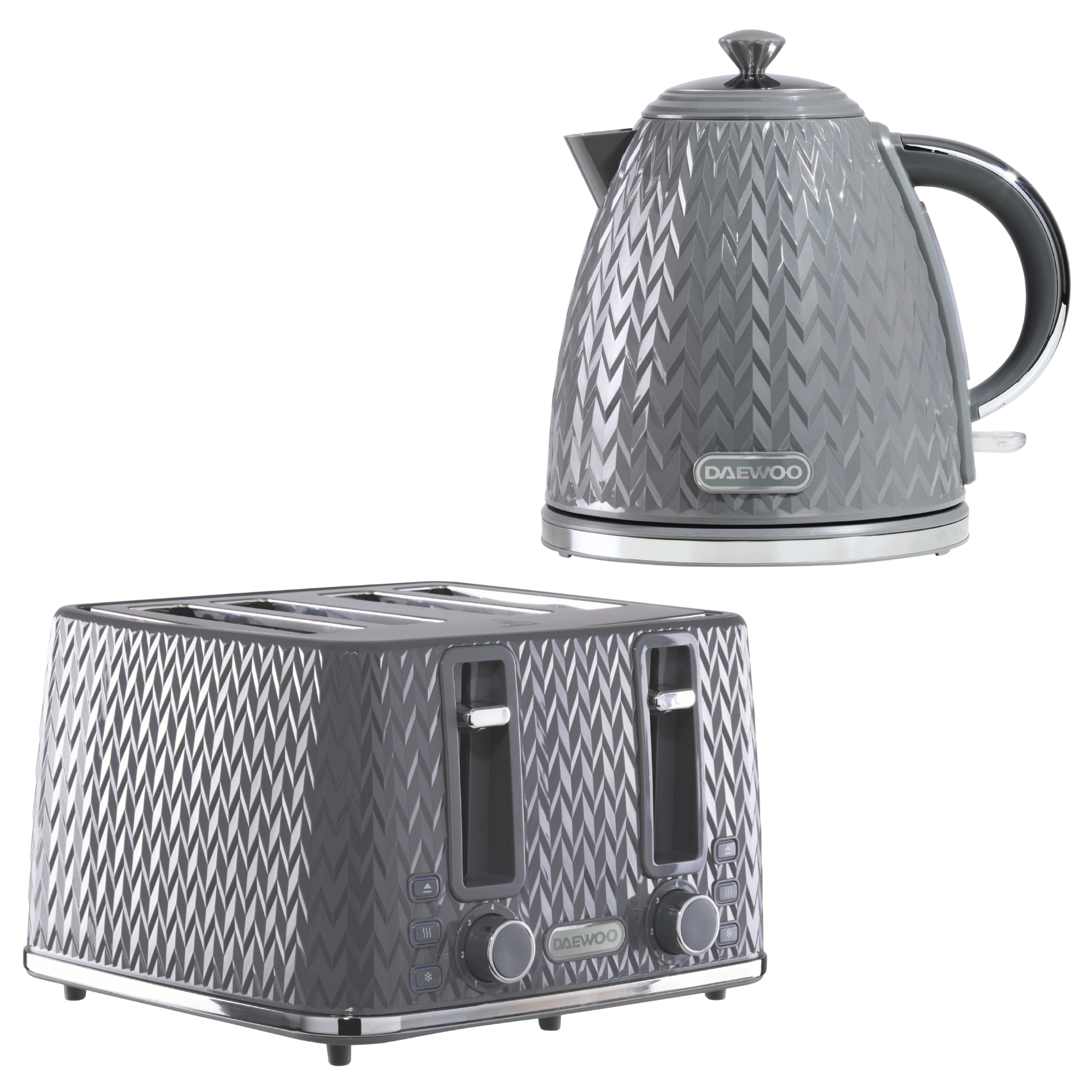 Daewoo Dark Grey Argyle Kettle & 4 Slice Toaster Set
