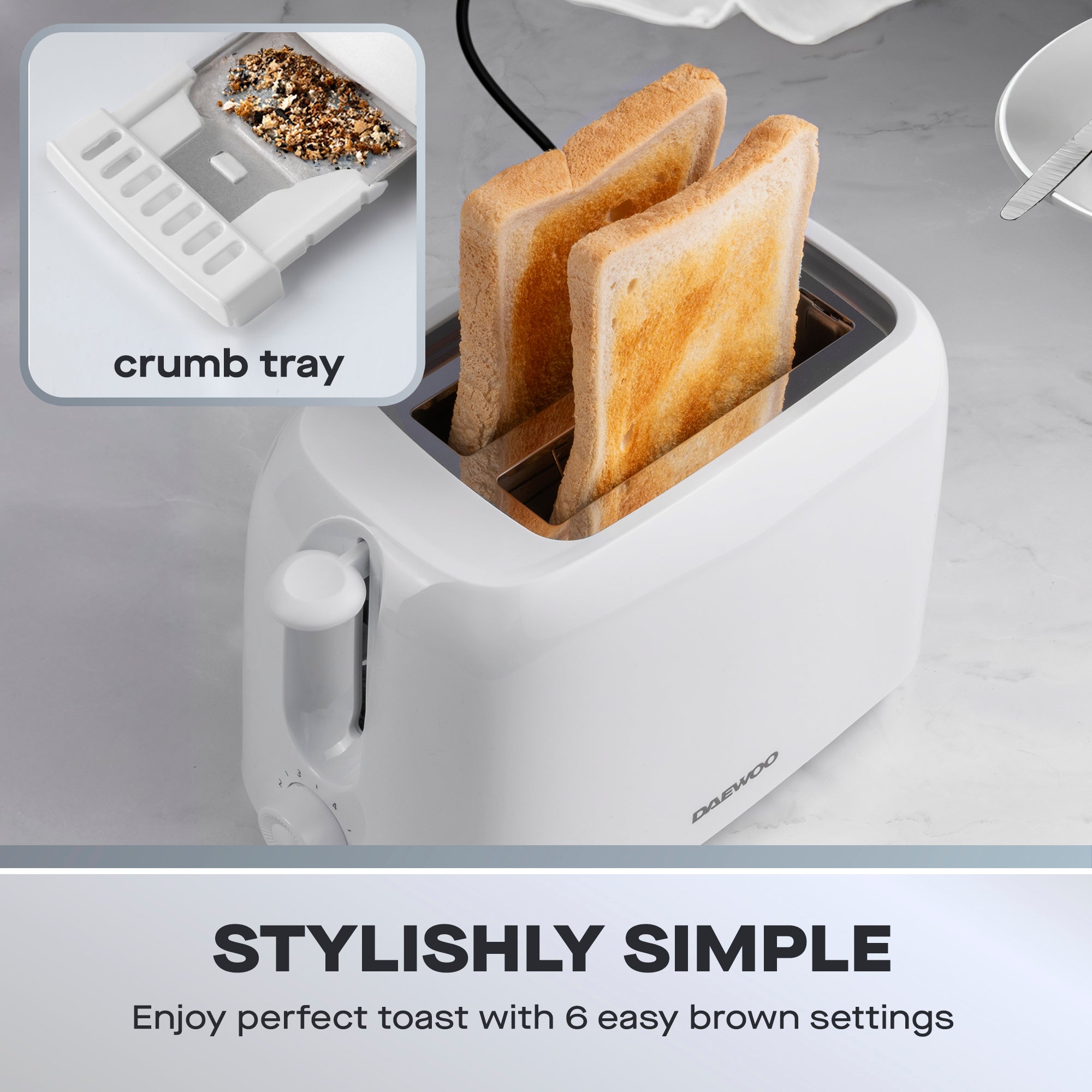 Daewoo White Essentials 2-Slice Toaster