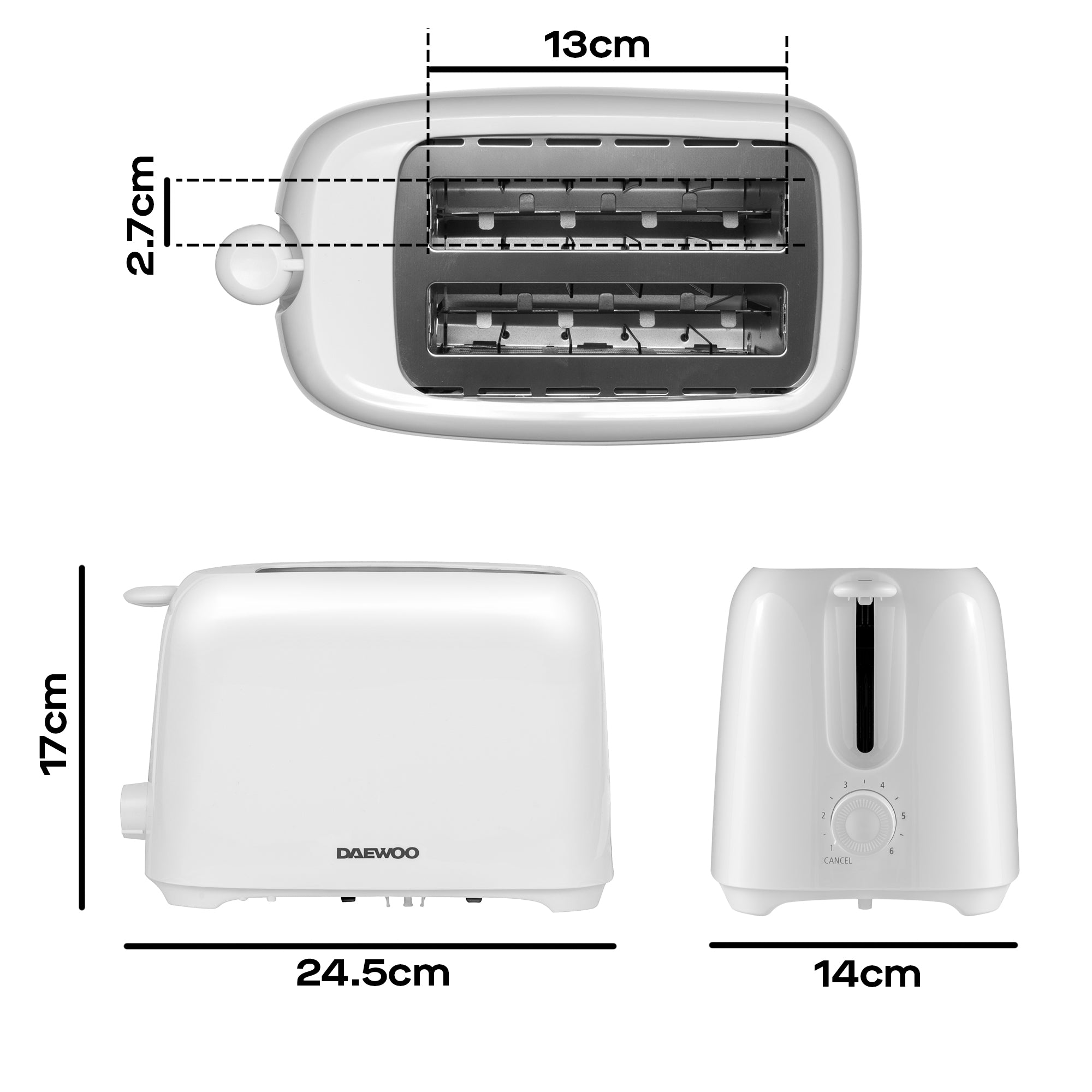 Daewoo White Essentials 2-Slice Toaster