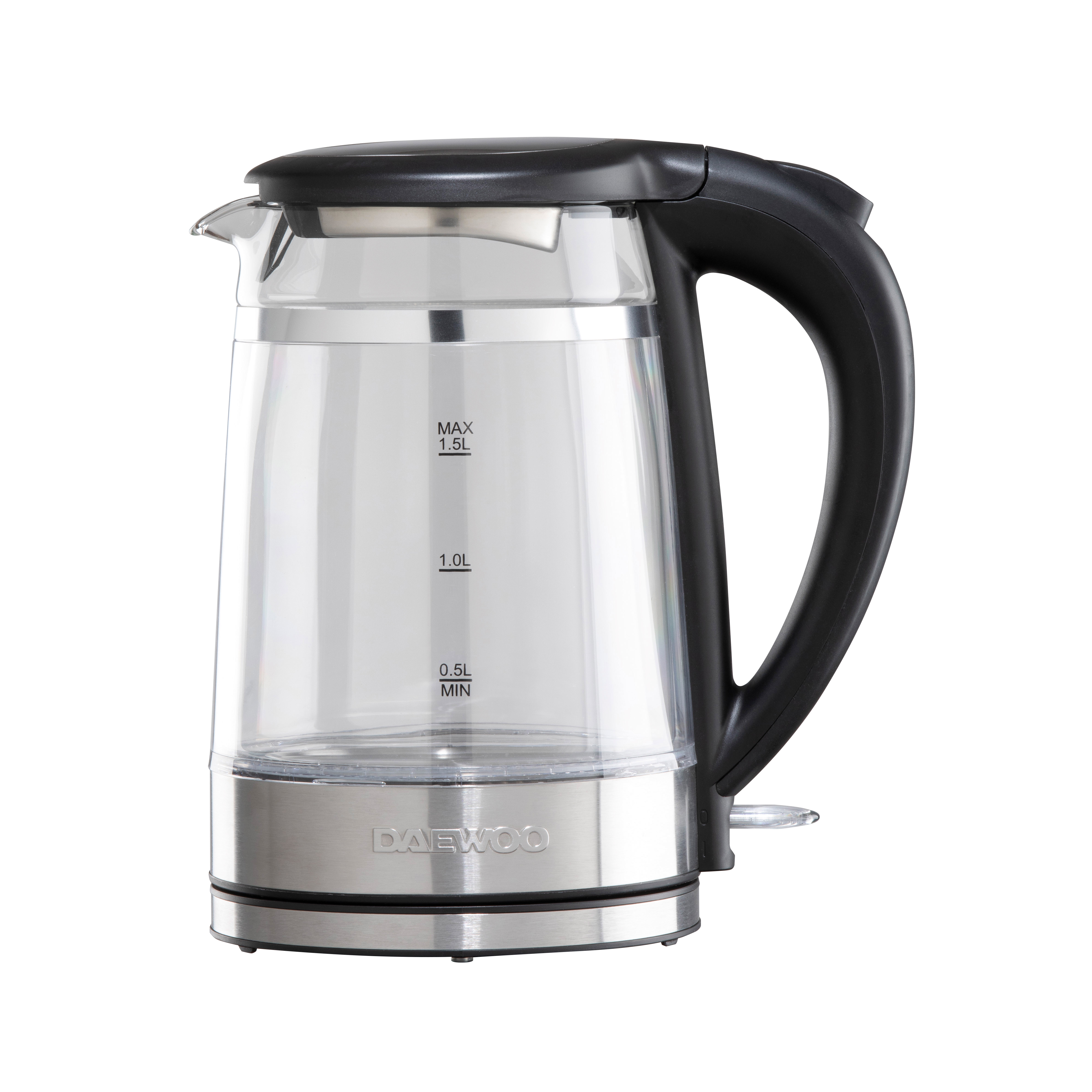 Daewoo 1.5L Cool Touch Transparent Glass Kettle with Light Up LED