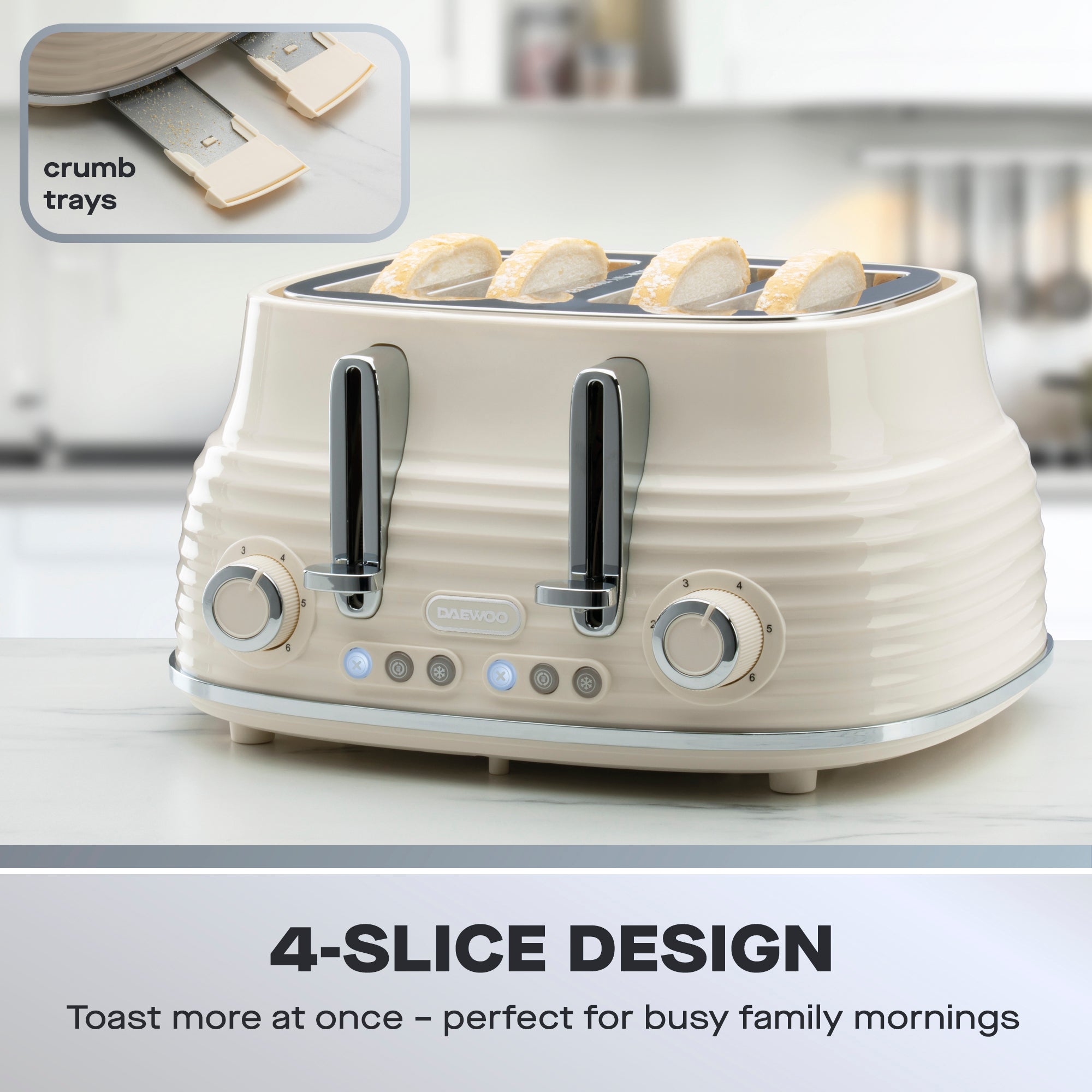 Daewoo Cream Sienna Jug Kettle & 4 Slice Toaster Set