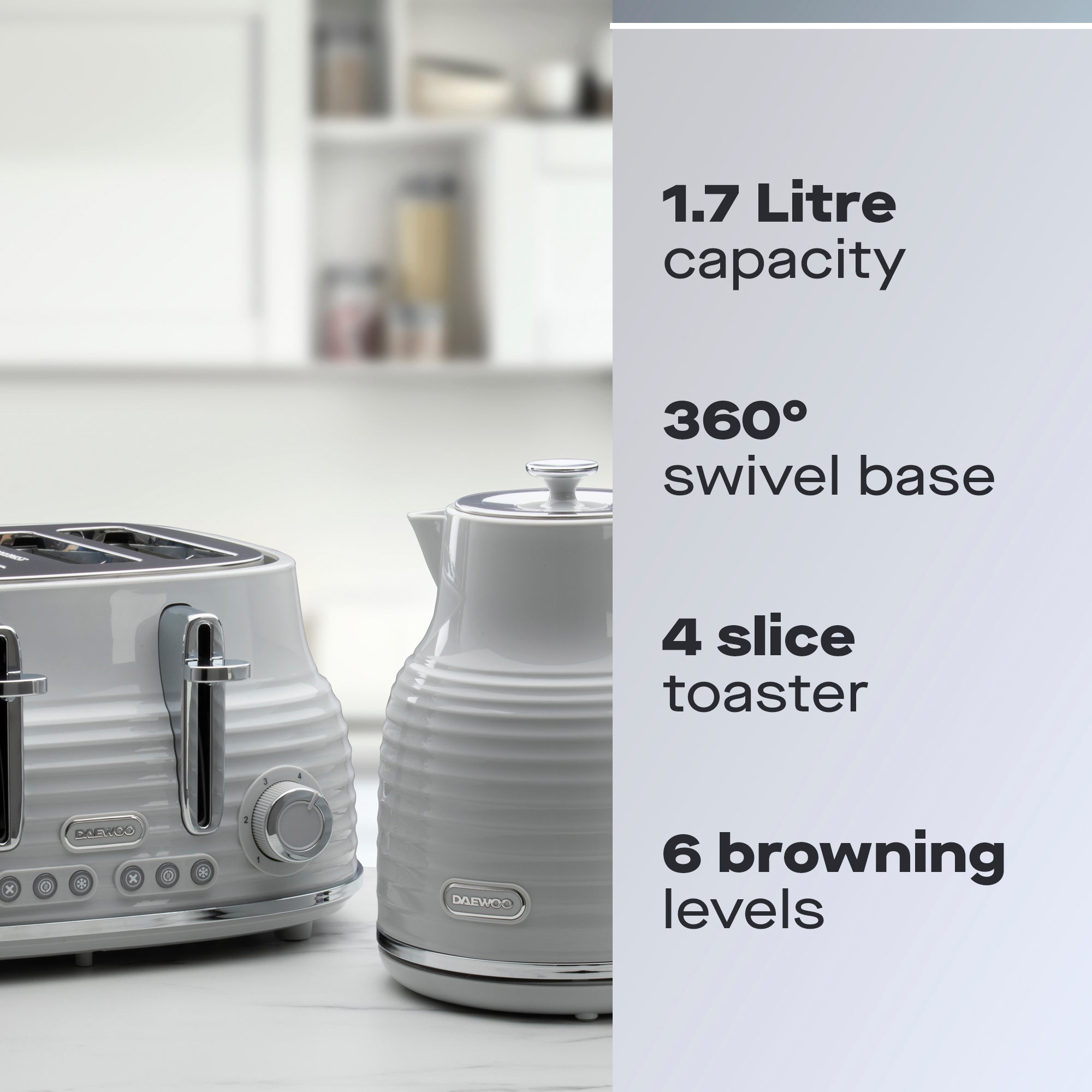 Daewoo Grey Sienna Jug Kettle & 4 Slice Toaster Set