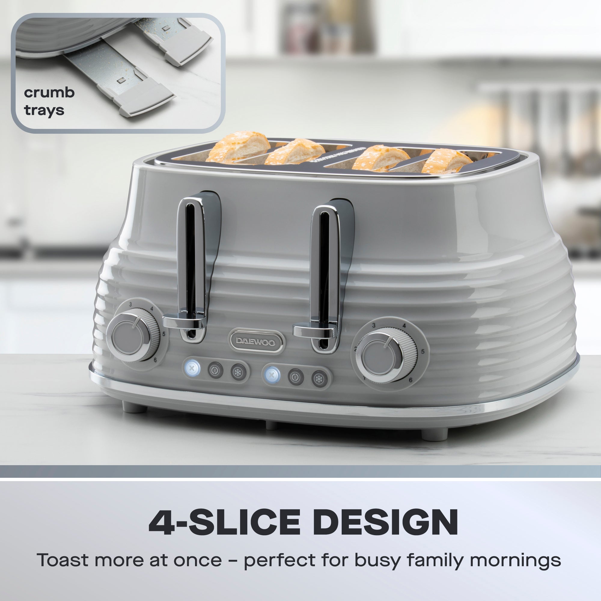 Daewoo Grey Sienna Jug Kettle & 4 Slice Toaster Set