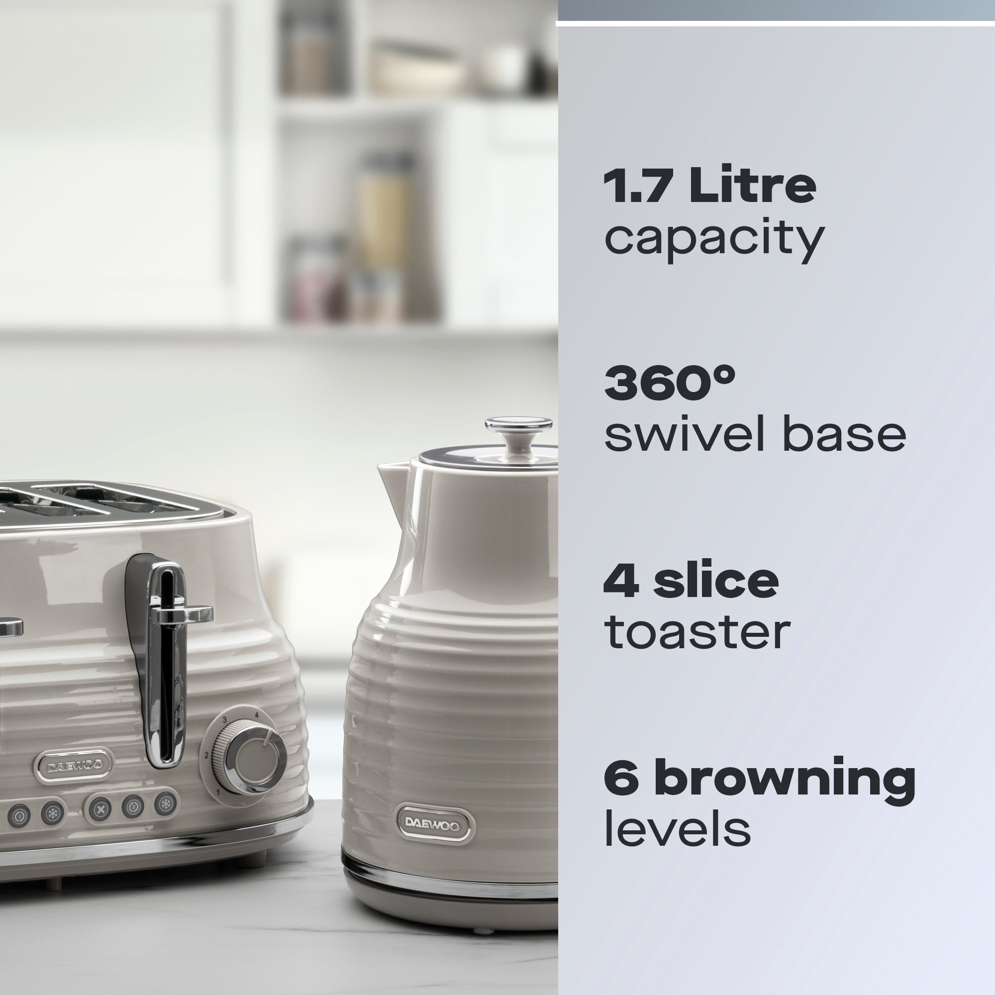 Daewoo Taupe Sienna Jug Kettle & 4 Slice Toaster Set