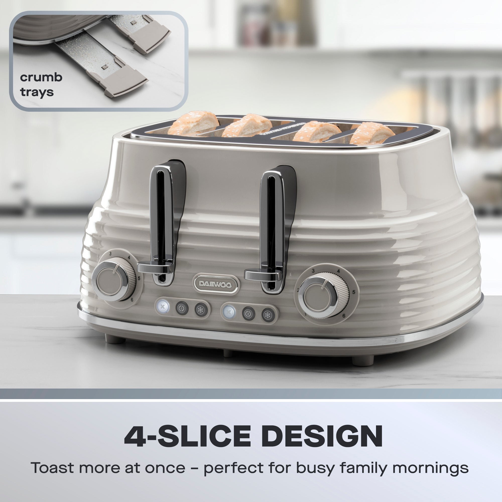 Daewoo Taupe Sienna Jug Kettle & 4 Slice Toaster Set