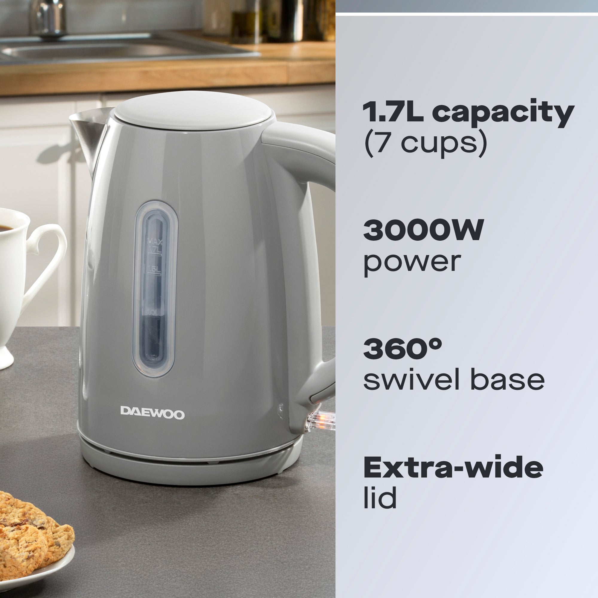 Daewoo Grey Kensington 1.7L Jug Kettle