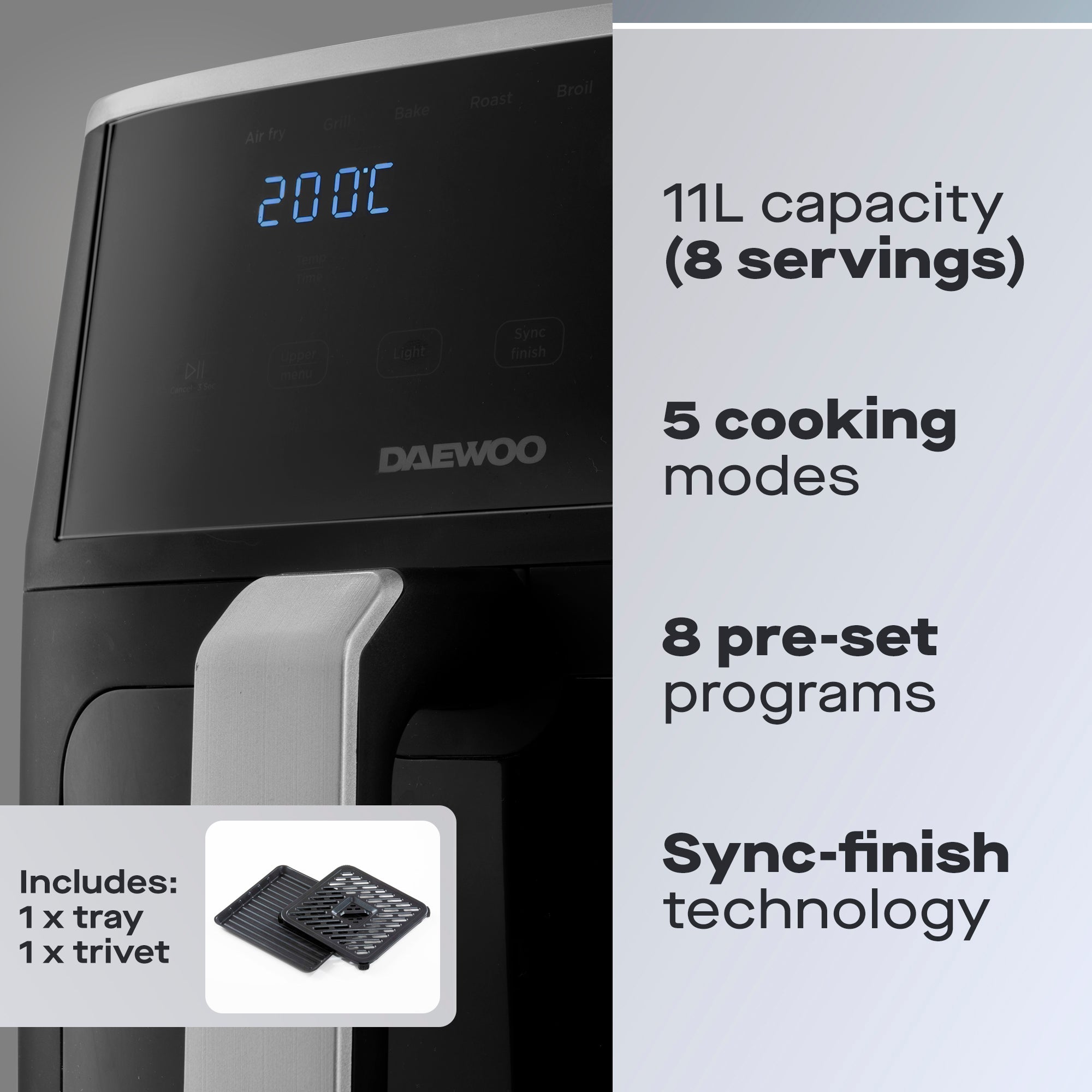 Daewoo 11L Space Saving Split Drawer Air Fryer
