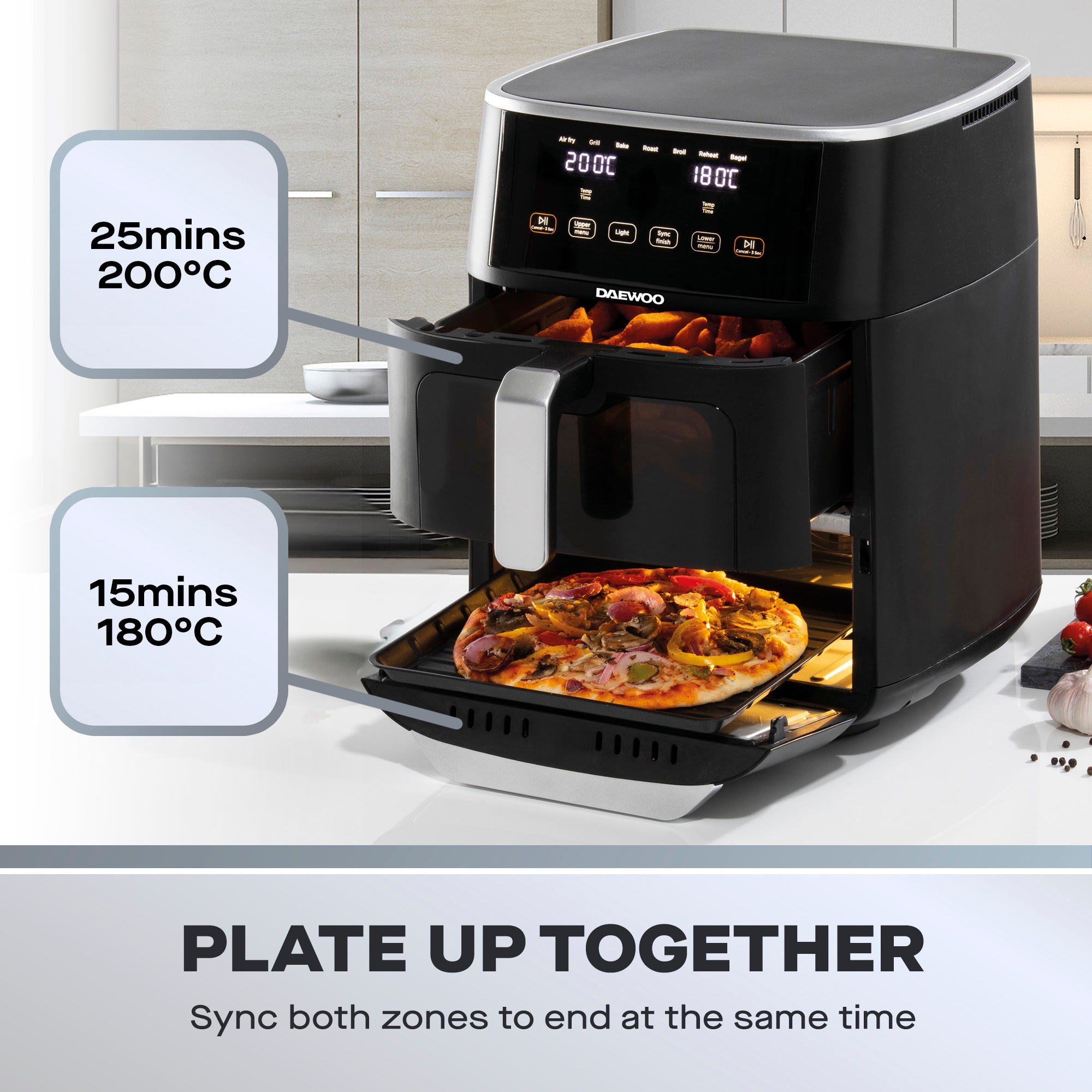 Daewoo 11L Space Saving Split Drawer Air Fryer