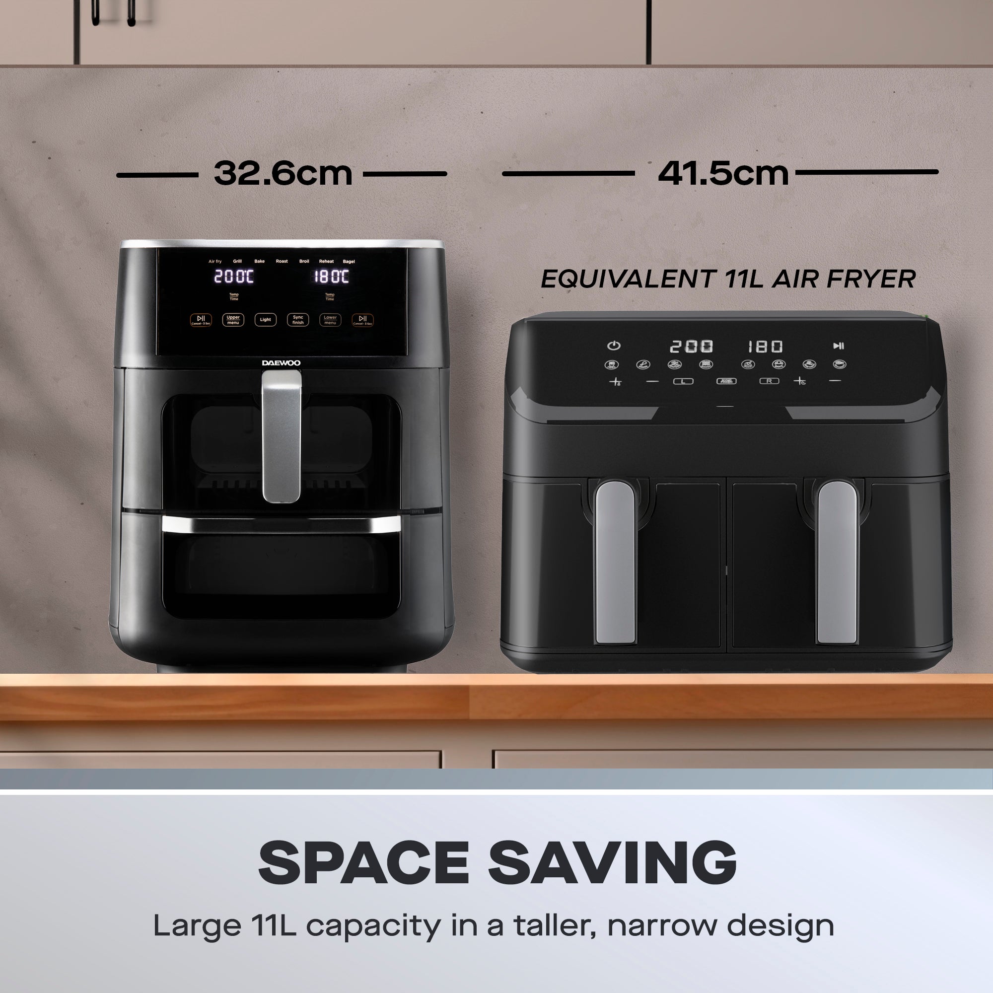 Daewoo 11L Space Saving Split Drawer Air Fryer