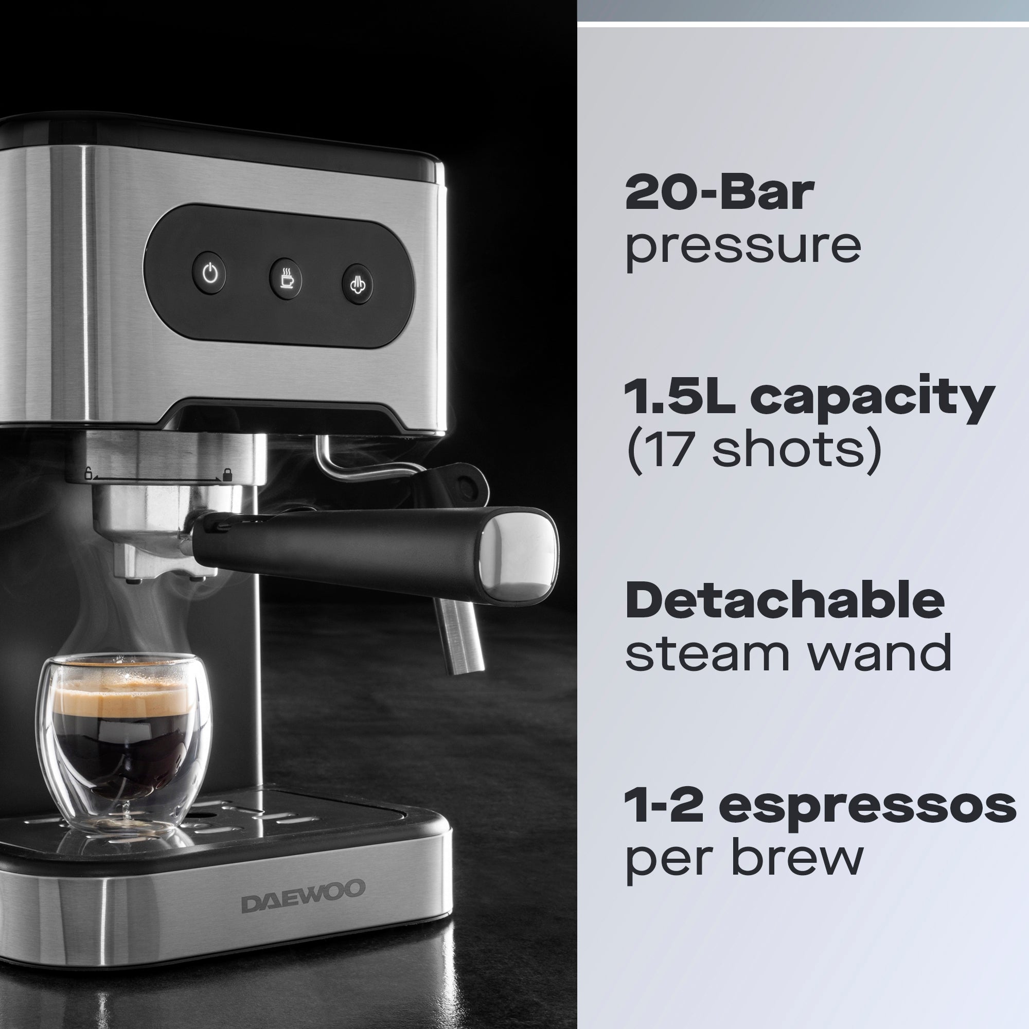 Daewoo 20 Bar Espresso Coffee Maker with Steam Wand