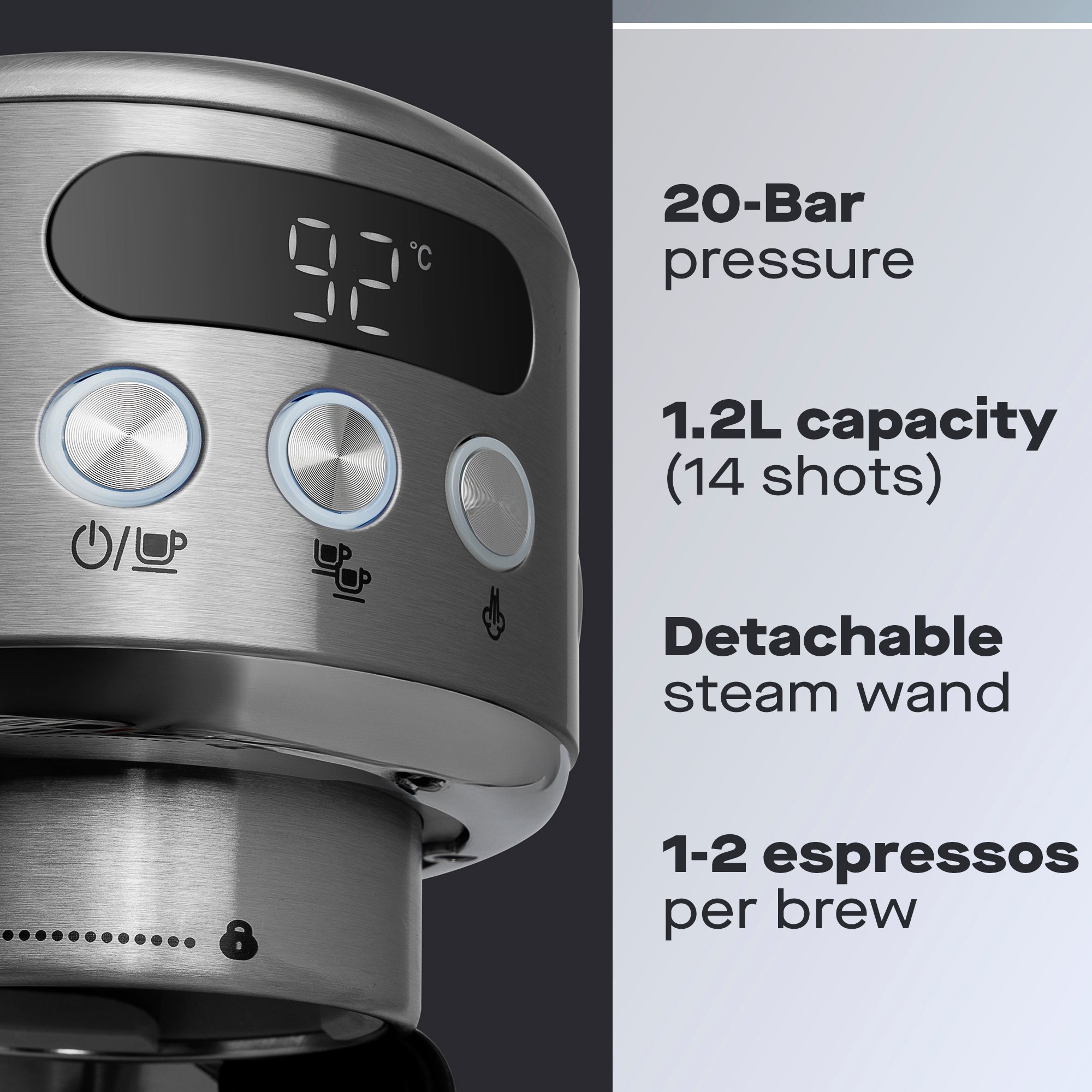 Daewoo 20 Bar Digital Compact Espresso Coffee Maker & Coffee Grinder