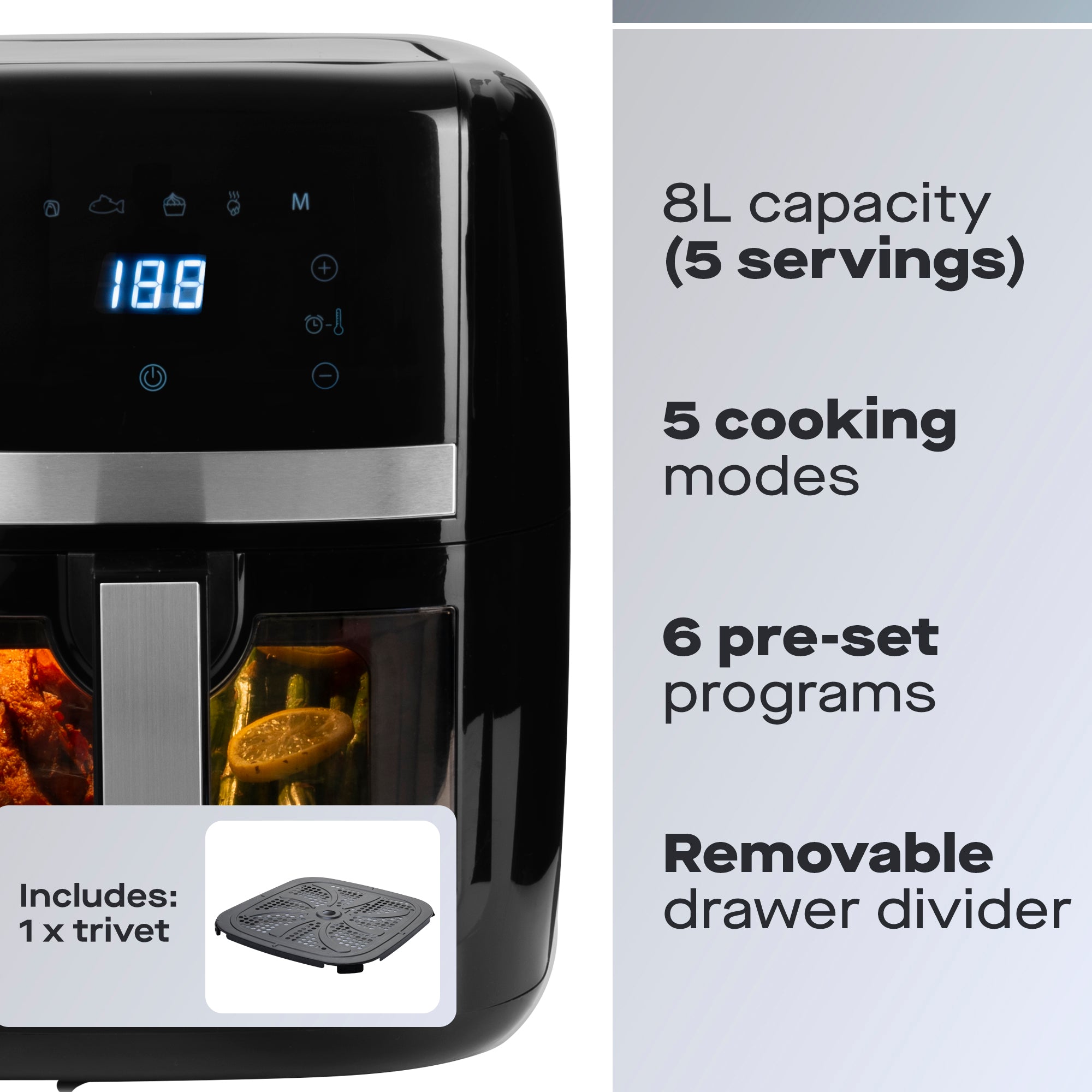 Daewoo 8L Air Fryer with Window & Divider