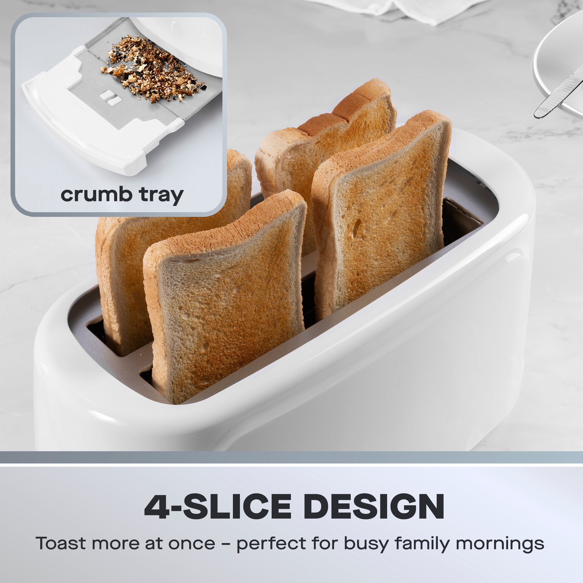 Daewoo White Essentials 4 Slice Long-Slot Toaster