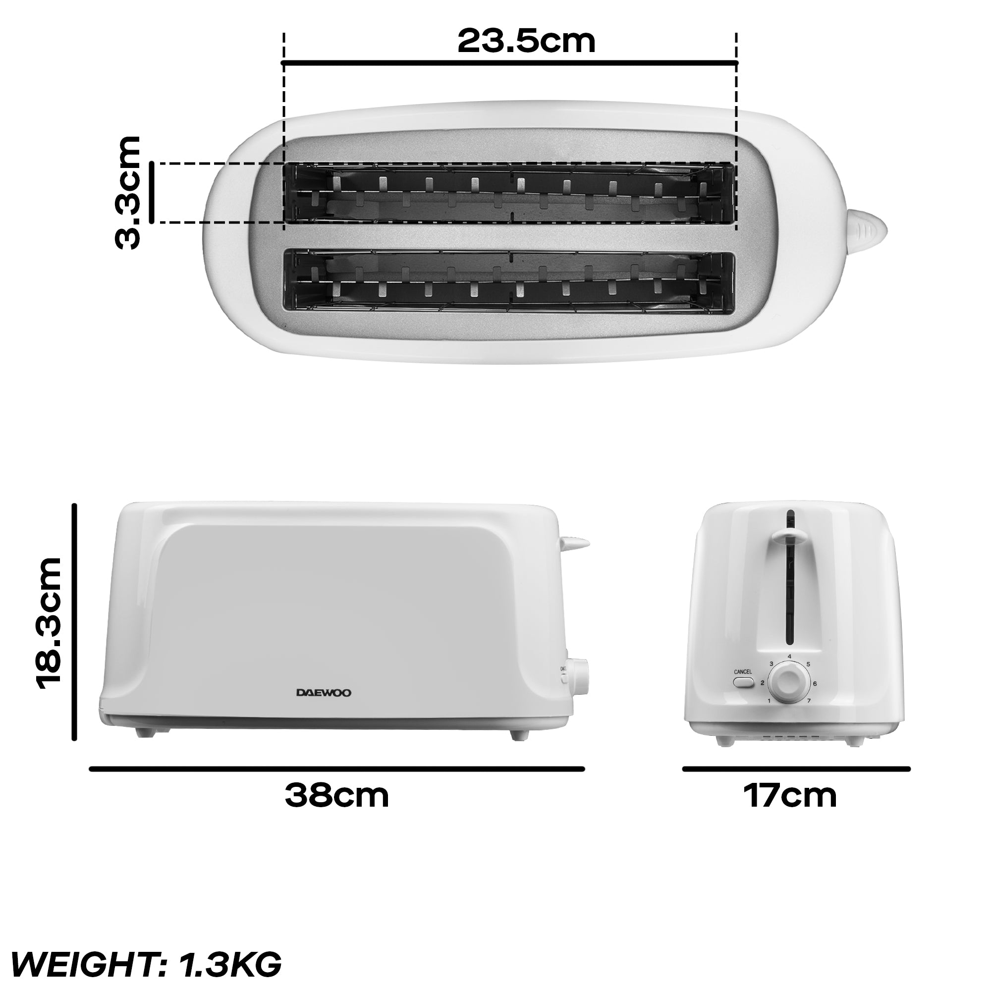 Daewoo White Essentials 4 Slice Long-Slot Toaster