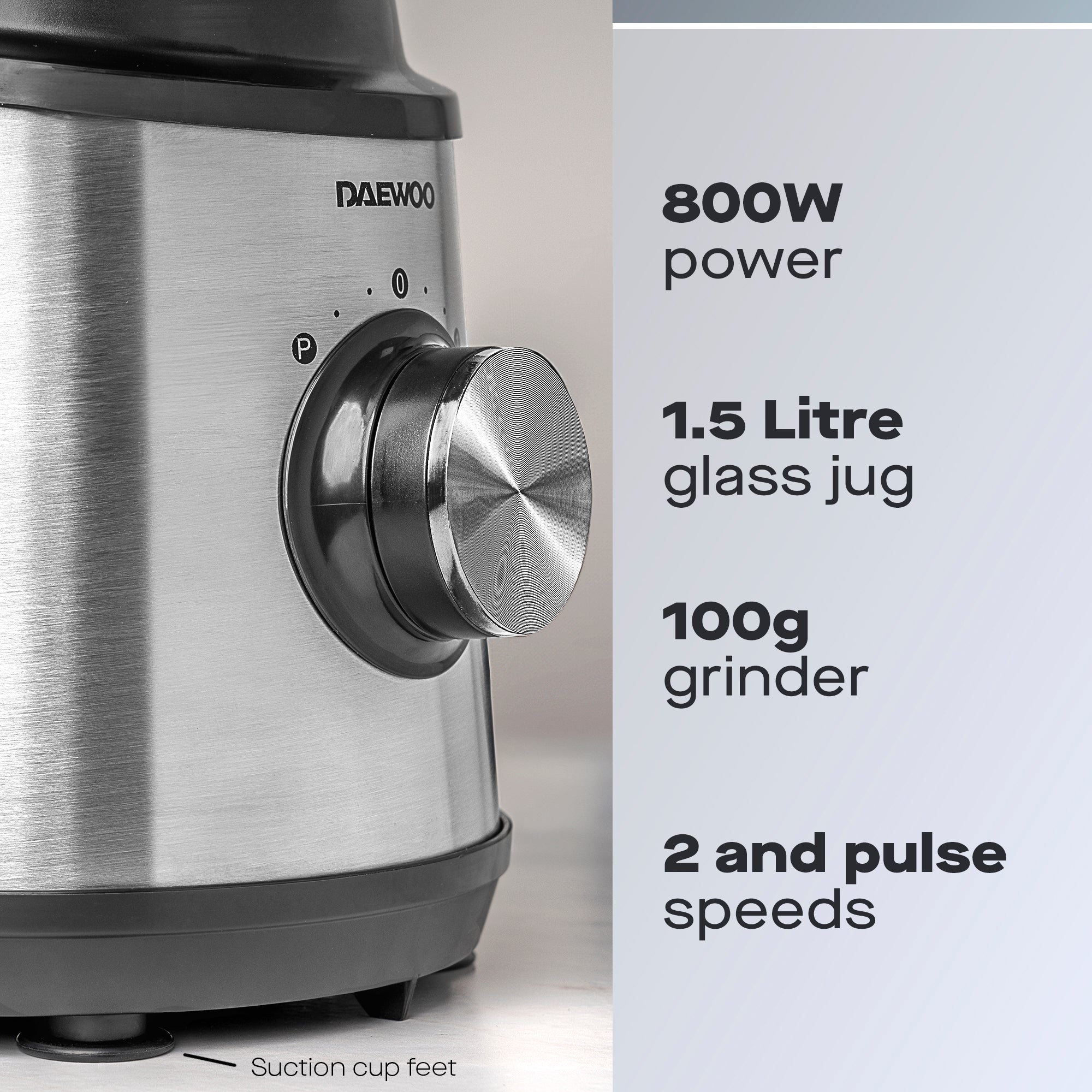 Daewoo 800W 1.5L Glass Jug Blender & Grinder, Stainless Steel
