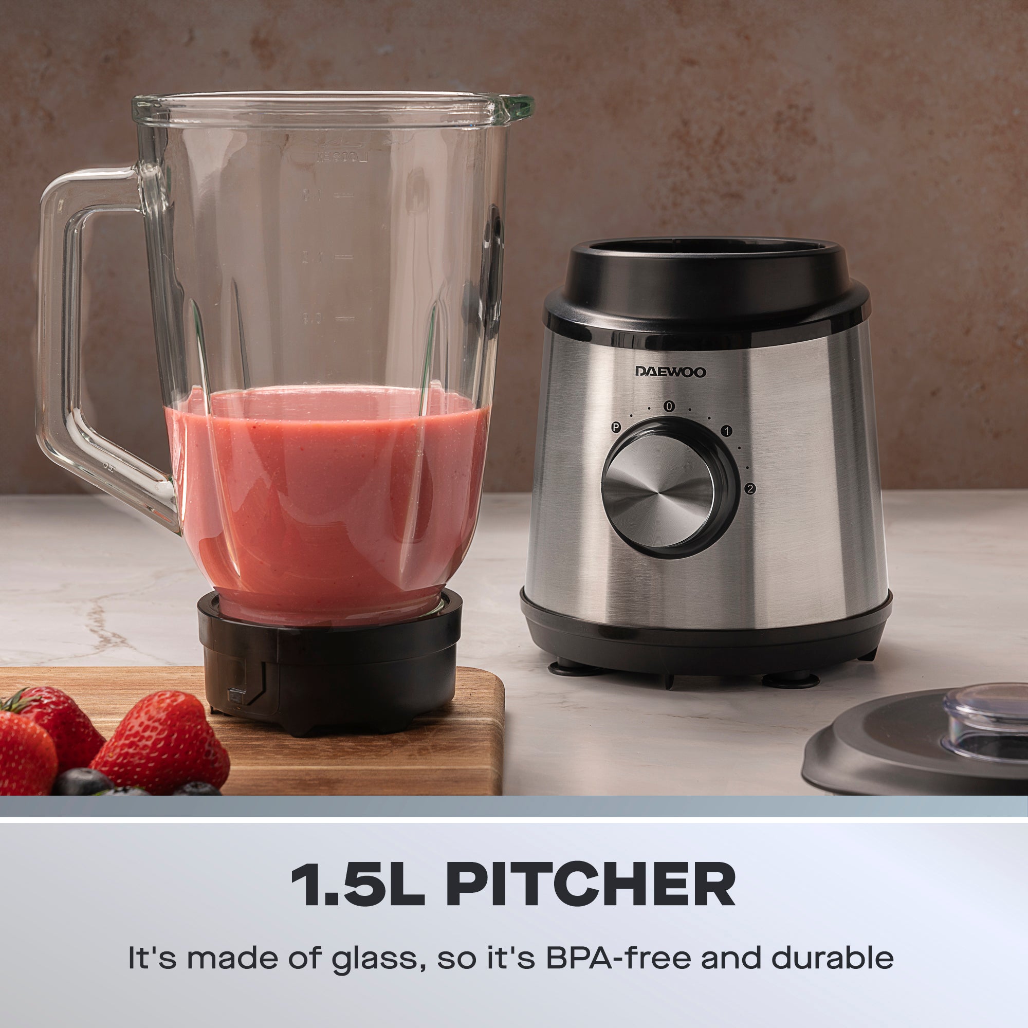 Daewoo 800W 1.5L Glass Jug Blender & Grinder, Stainless Steel