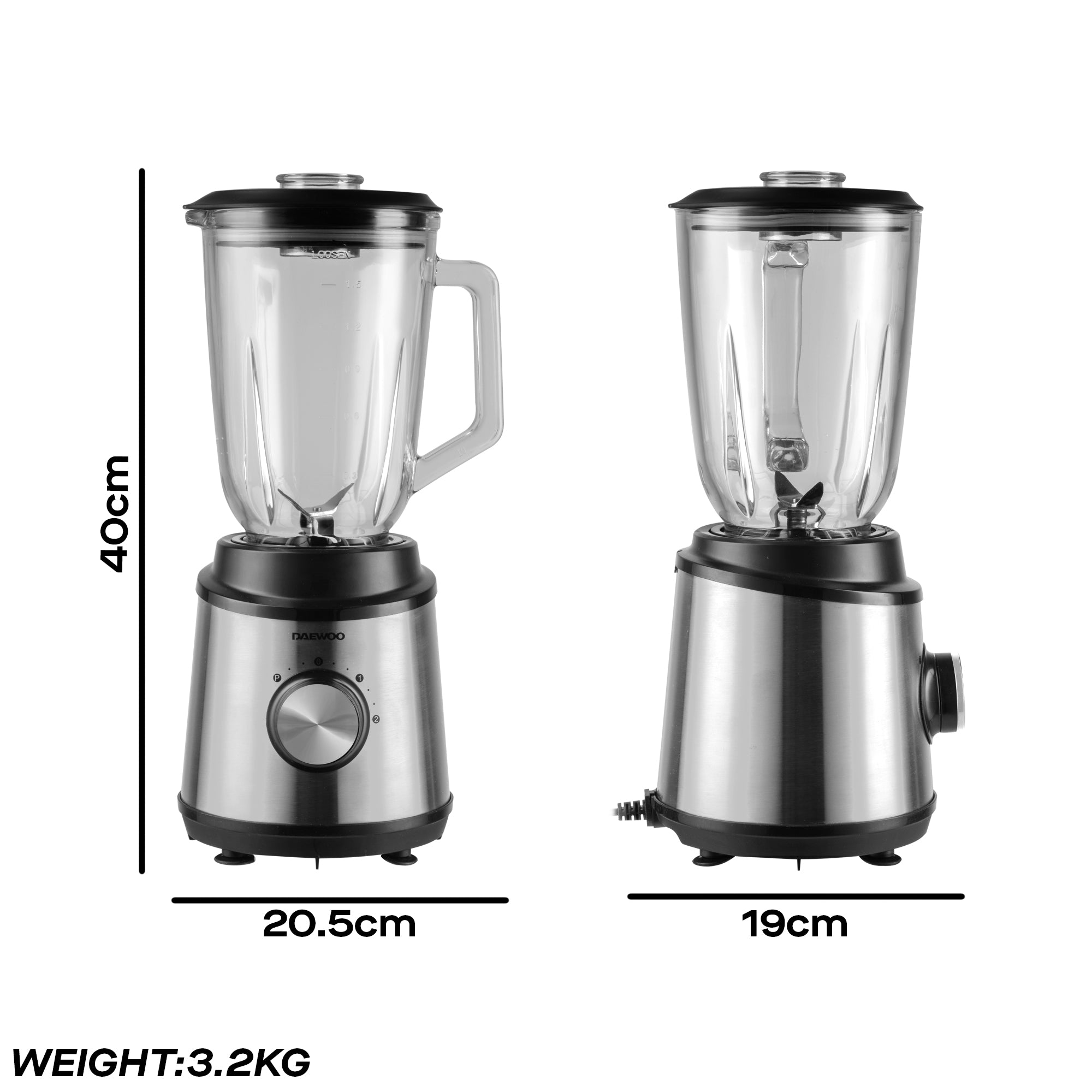 Daewoo 800W 1.5L Glass Jug Blender & Grinder, Stainless Steel