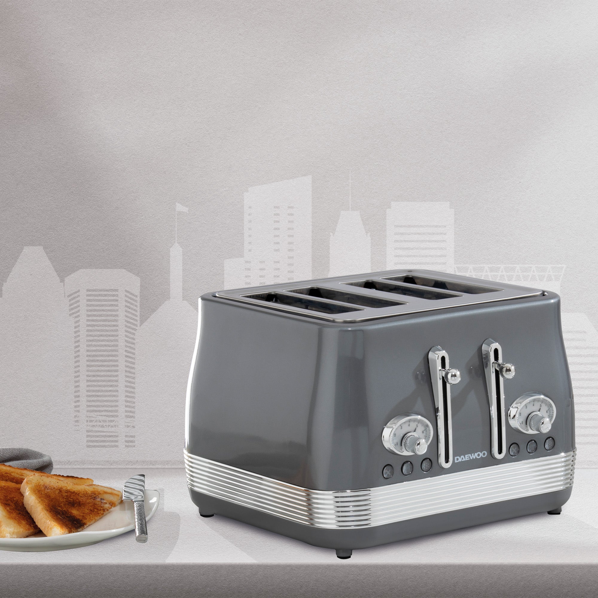 Daewoo Smoked Grey Denver 4-Slice Toaster