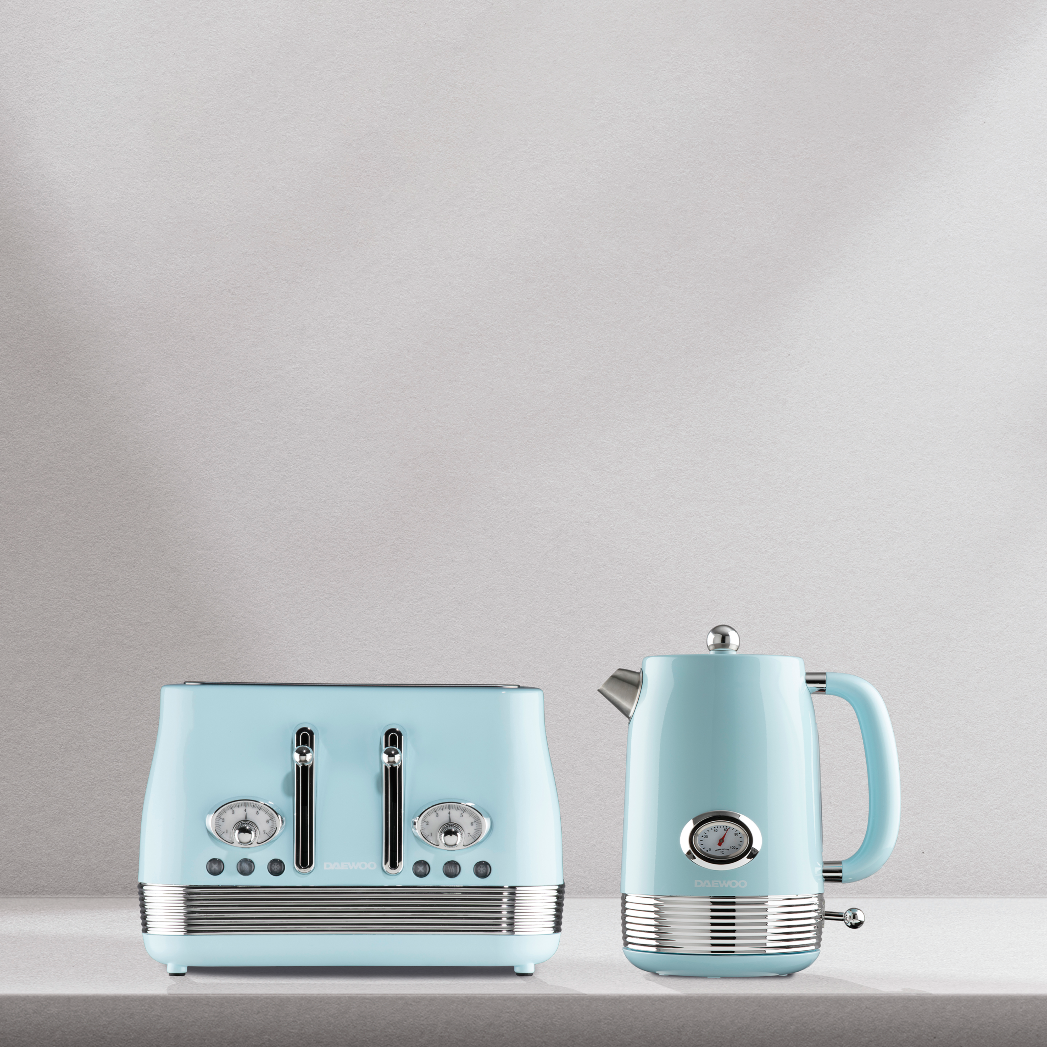 Daewoo Sky Blue Denver Jug Kettle & 4 Slice Toaster Set