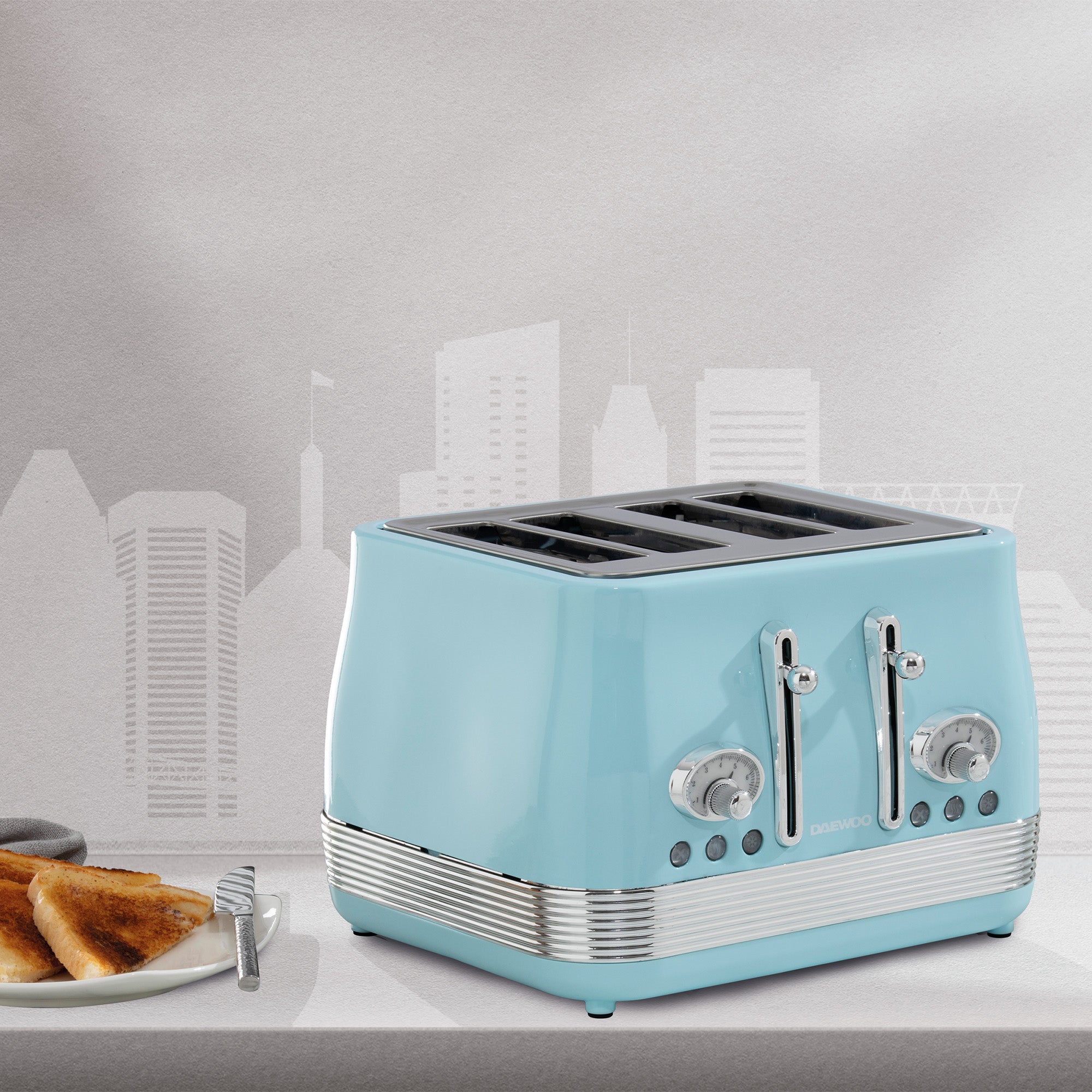 Daewoo Denver Sky Blue 4-Slice Toaster