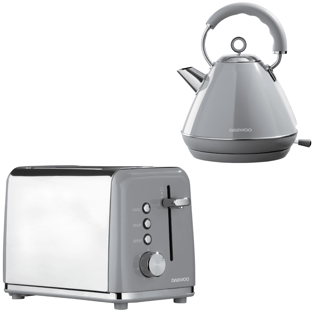 Daewoo Grey Kensington Pyramid Kettle & 2-Slice Toaster Set