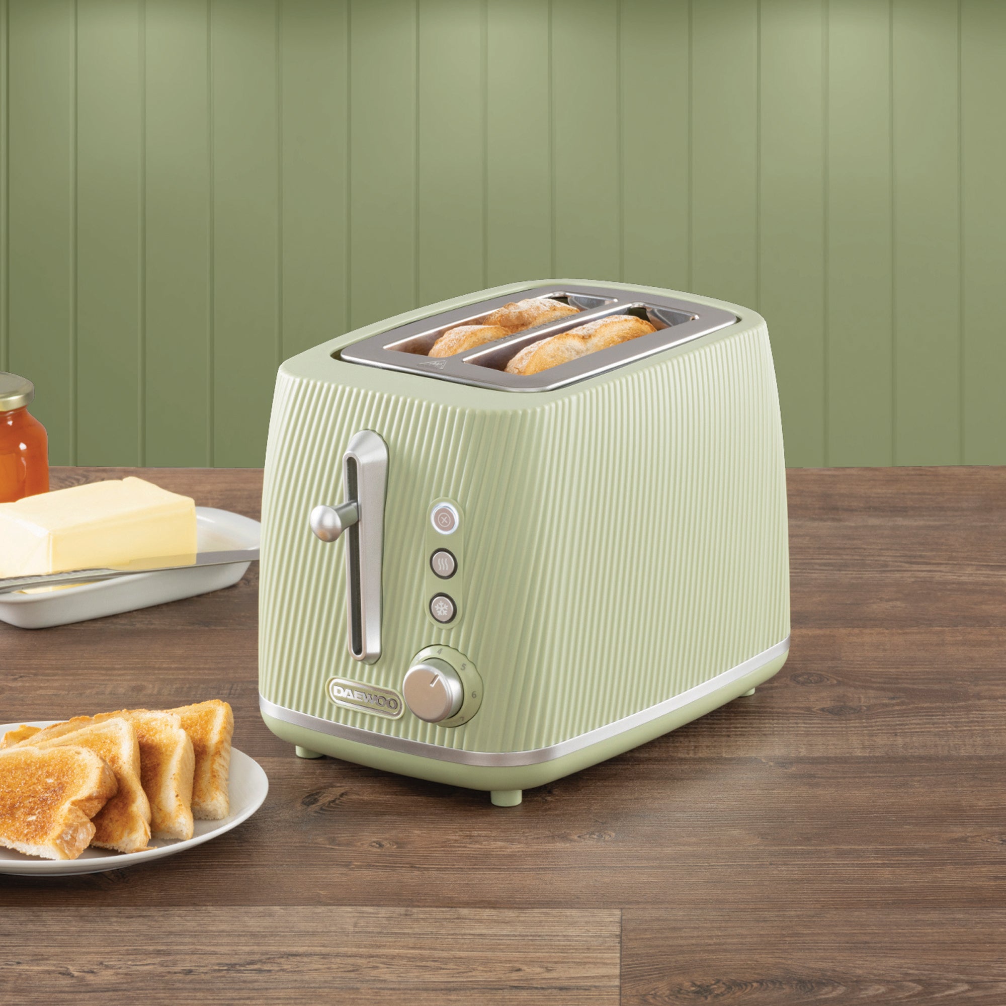 Daewoo Sage Green Cascade 2 Slice Toaster