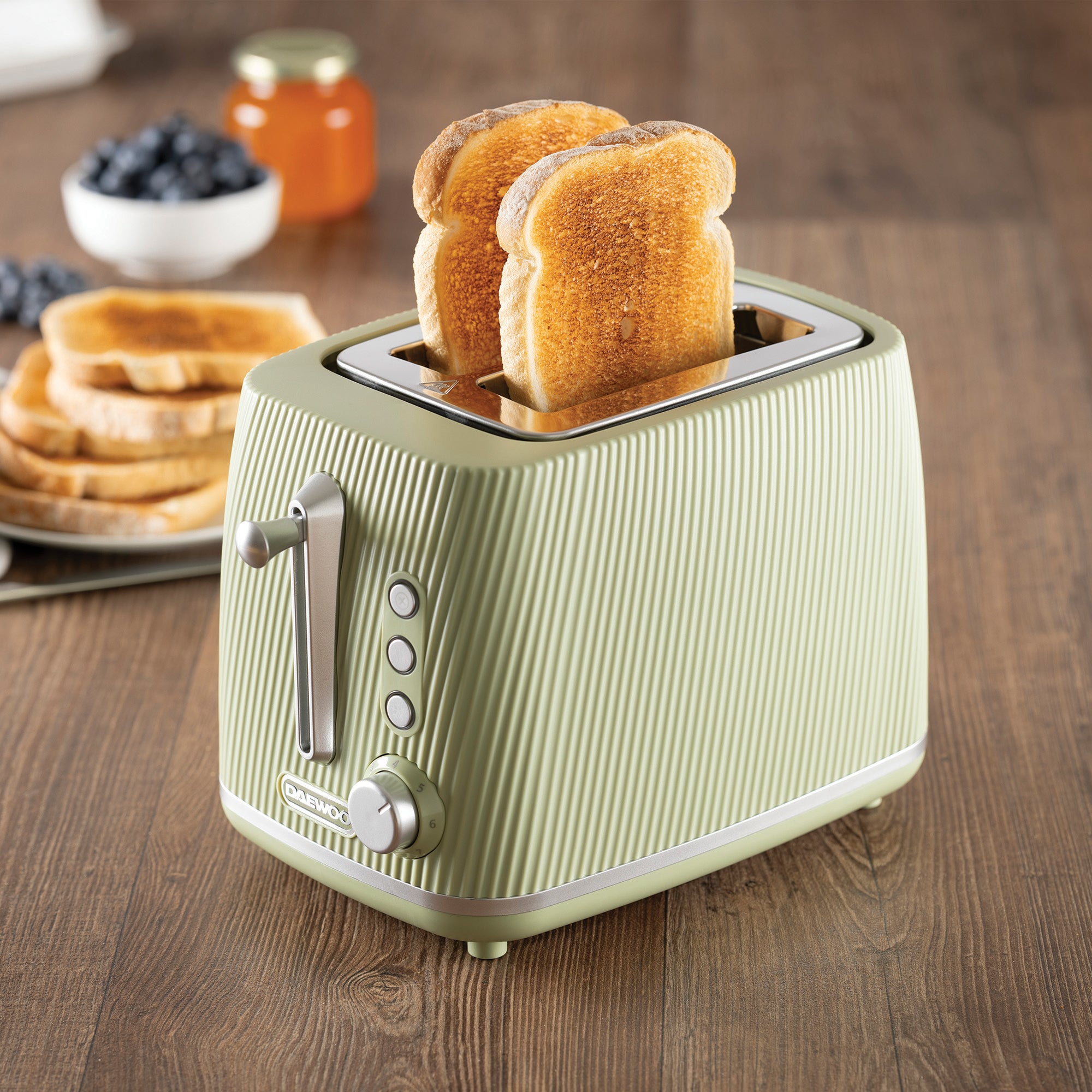 Daewoo Sage Green Cascade 2 Slice Toaster