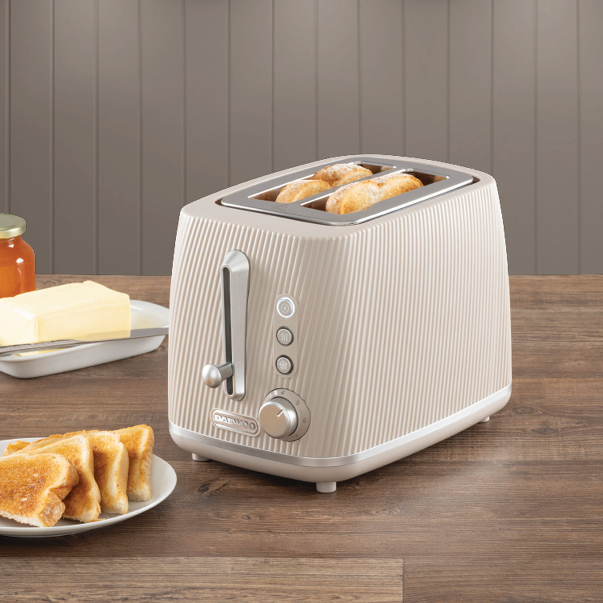 Daewoo Taupe Cascade 2 Slice Toaster