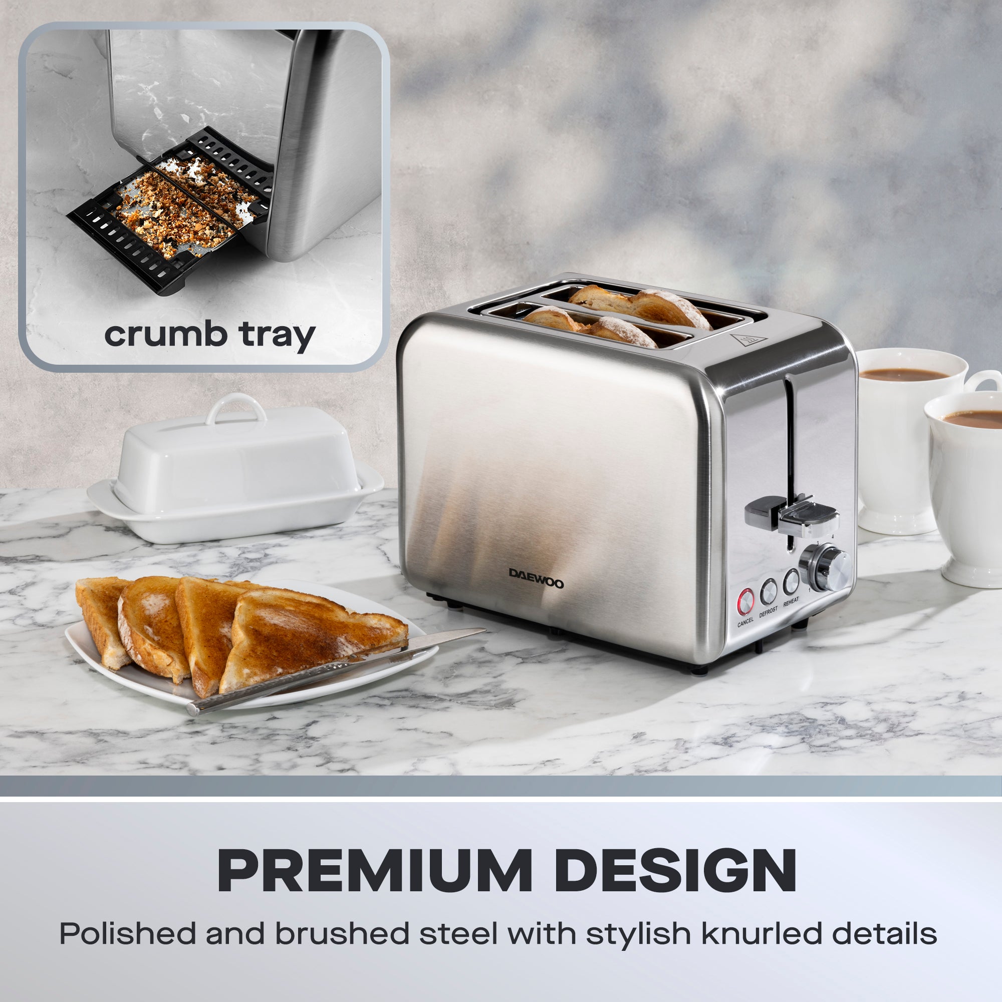 Daewoo Stainless Steel 2 Slice Toaster