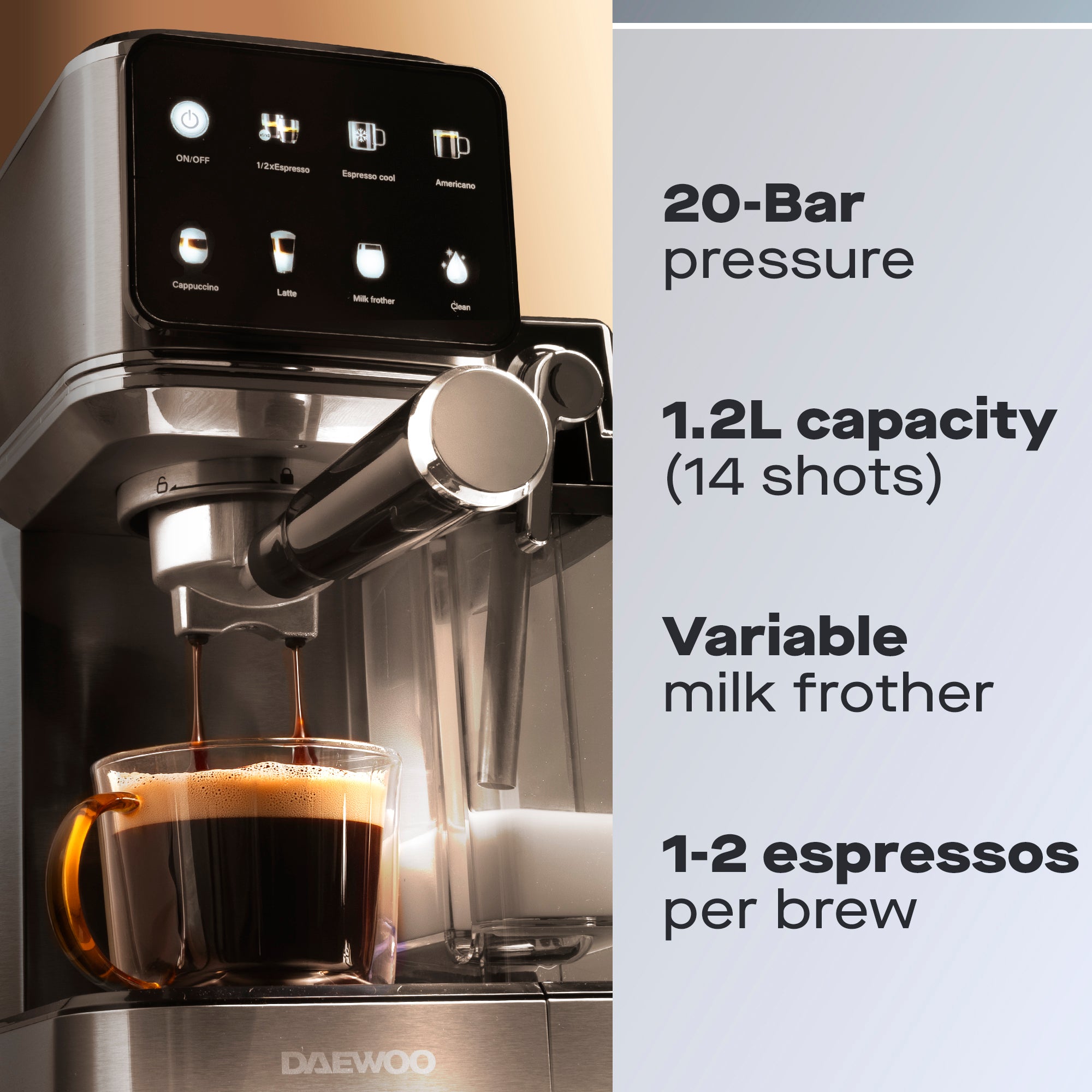 Daewoo 20 Bar One Touch Espresso Coffee Machine