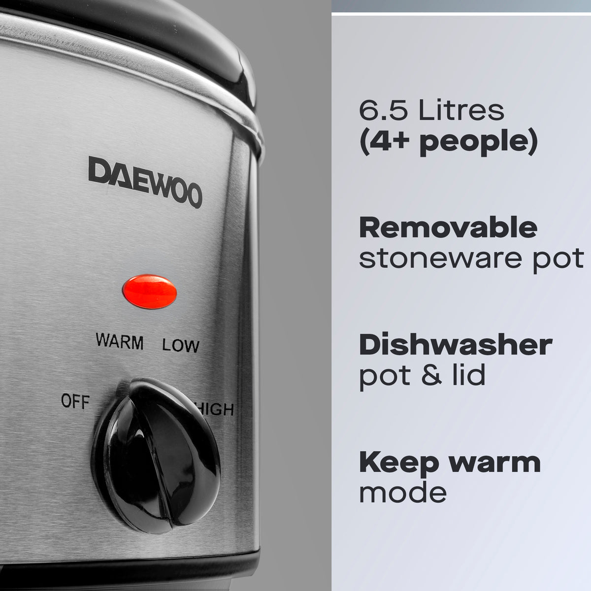 Daewoo 6.5L Slow Cooker, Stainless Steel