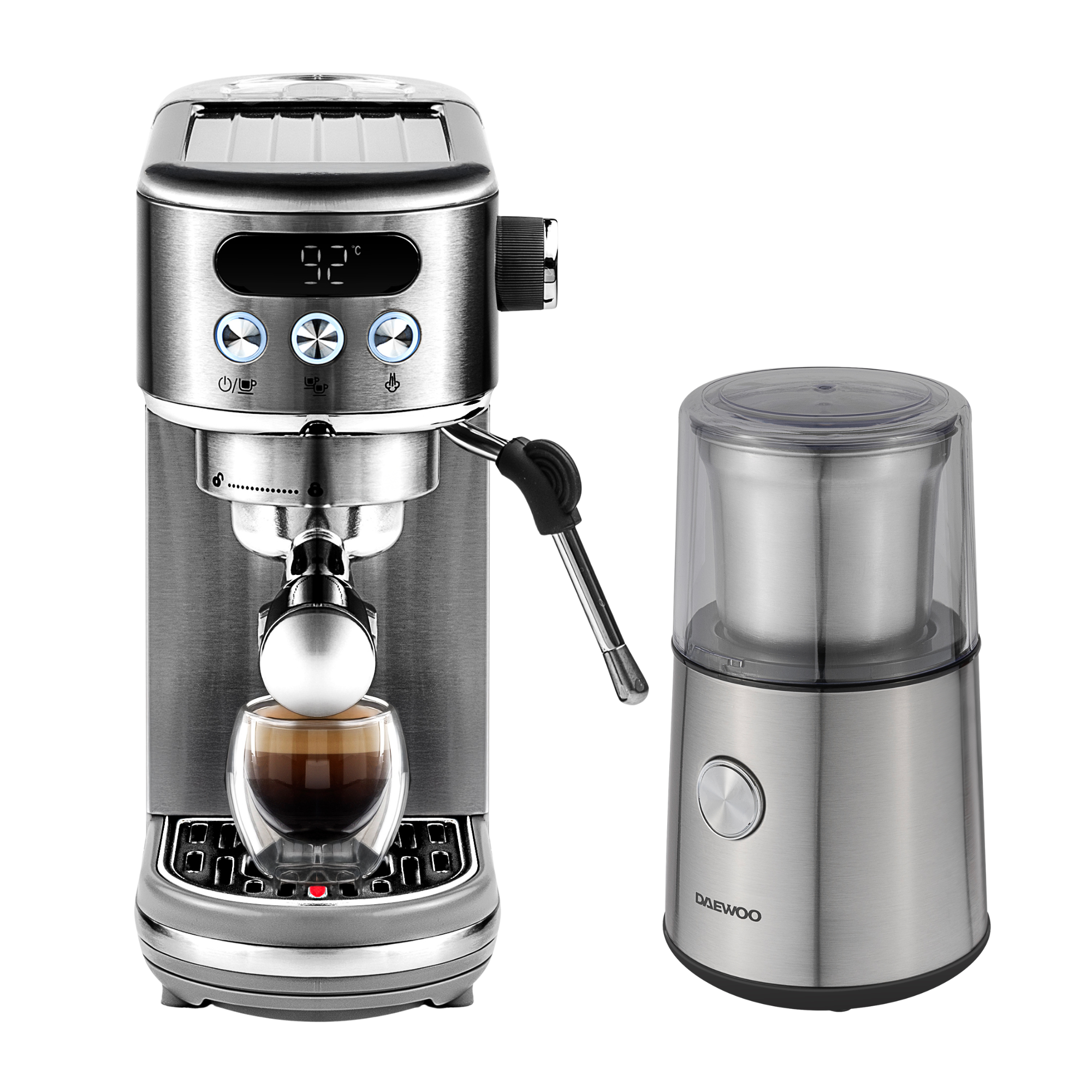 Daewoo 20 Bar Digital Compact Espresso Coffee Maker & Coffee Grinder