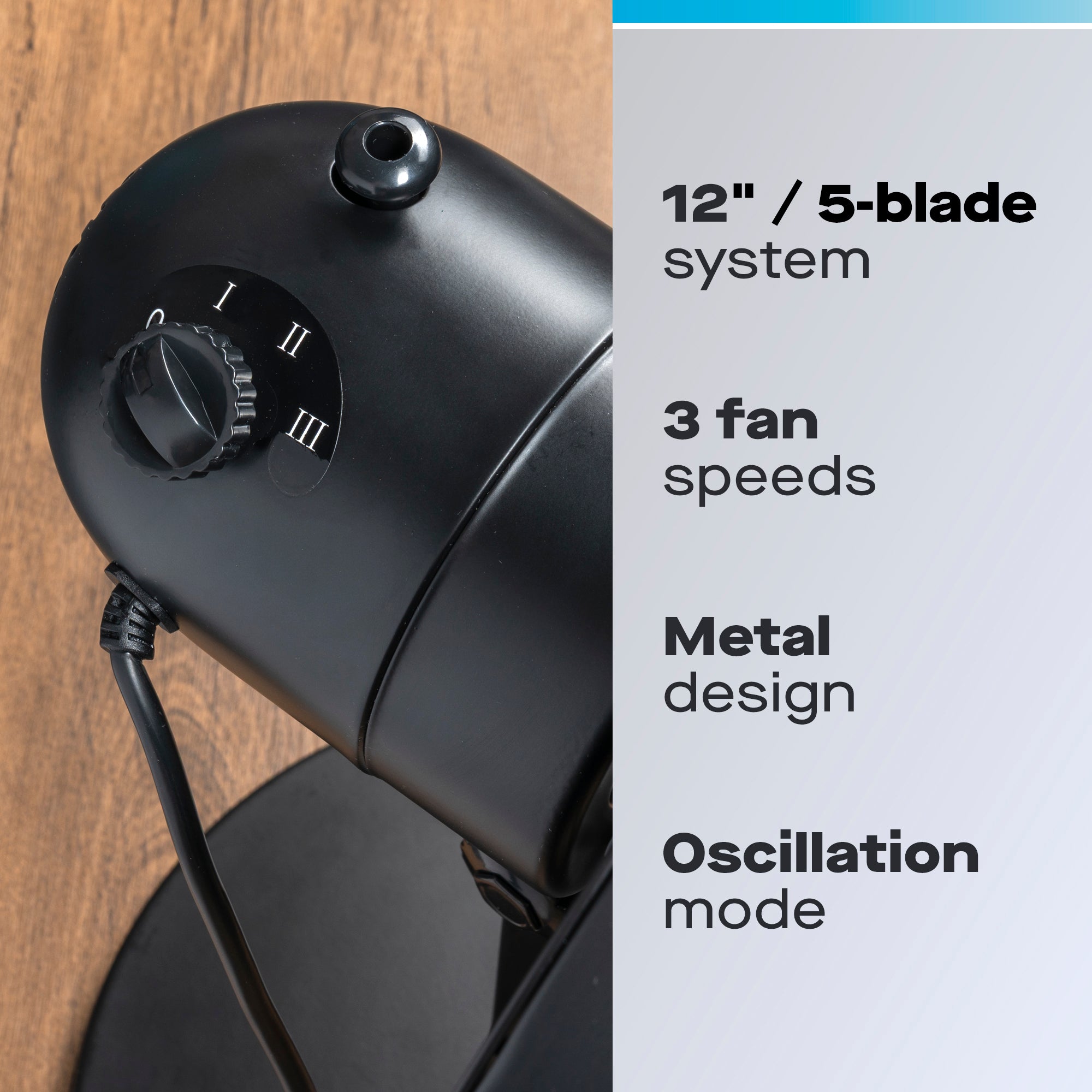 Daewoo 12" Black Metal Desktop Fan