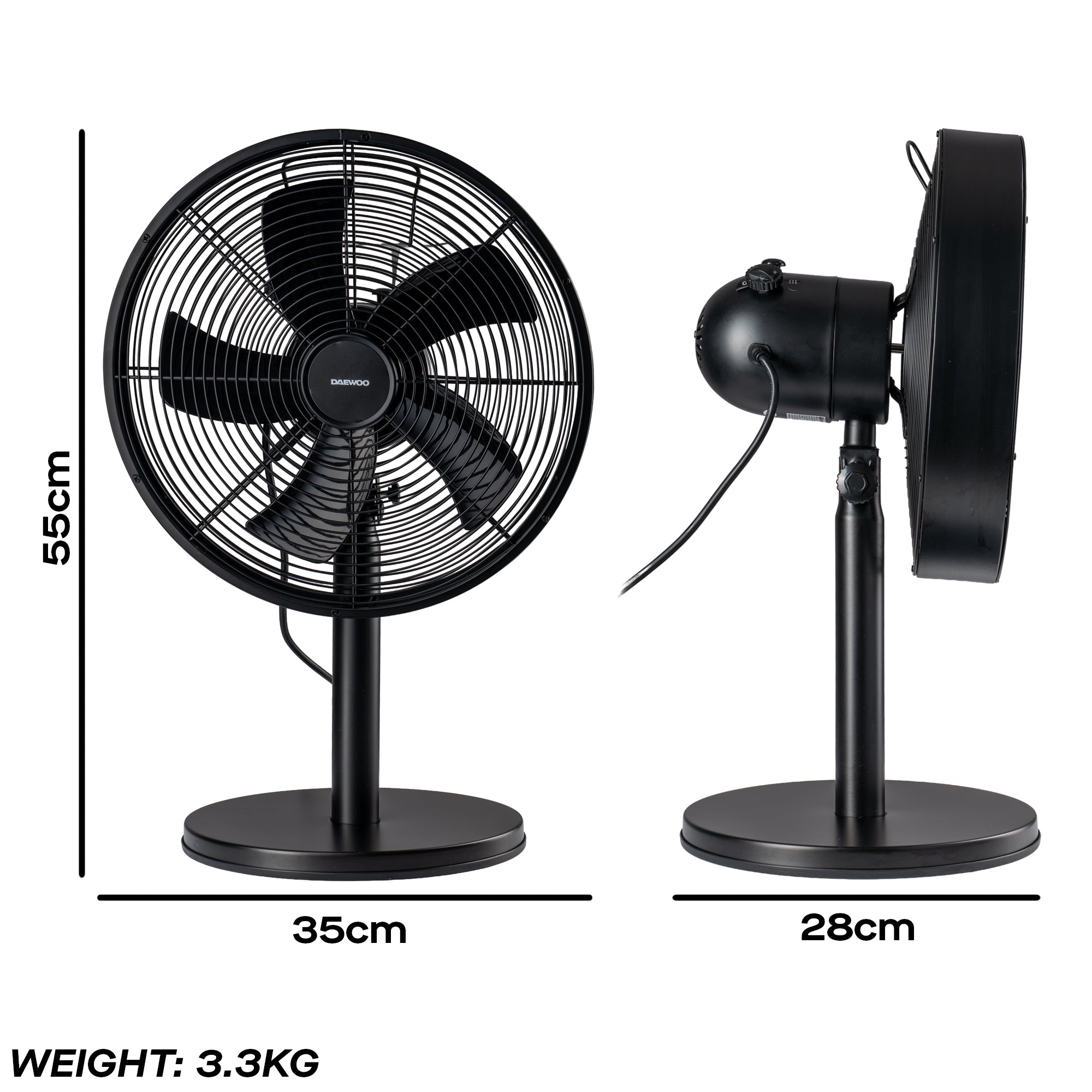 Daewoo 12" Black Metal Desktop Fan