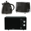 Daewoo Black Argyle Kettle, 2-Slice Toaster & Microwave Bundle