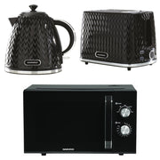 Daewoo Black Argyle Kettle, 2-Slice Toaster & Microwave Bundle