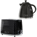 Daewoo Black Argyle Kettle & 2 Slice Toaster Set