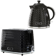 Daewoo Black Argyle Kettle & 2 Slice Toaster Set