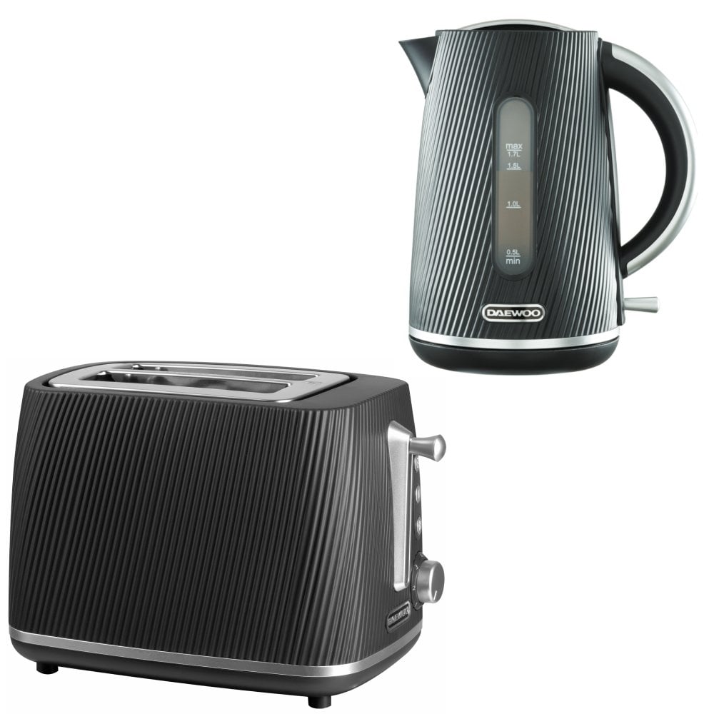 Daewoo Black Cascade Jug Kettle & 2-Slice Toaster Set