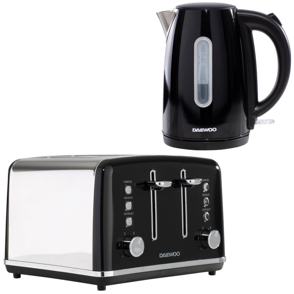 Daewoo Black Kensington Jug Kettle & 4-Slice Toaster Set