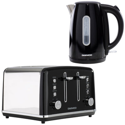 Daewoo Black Kensington Jug Kettle & 4-Slice Toaster Set