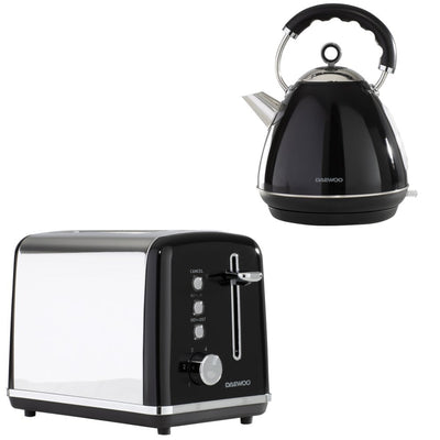 Daewoo Black Kensington Pyramid Kettle & 2-Slice Toaster Set