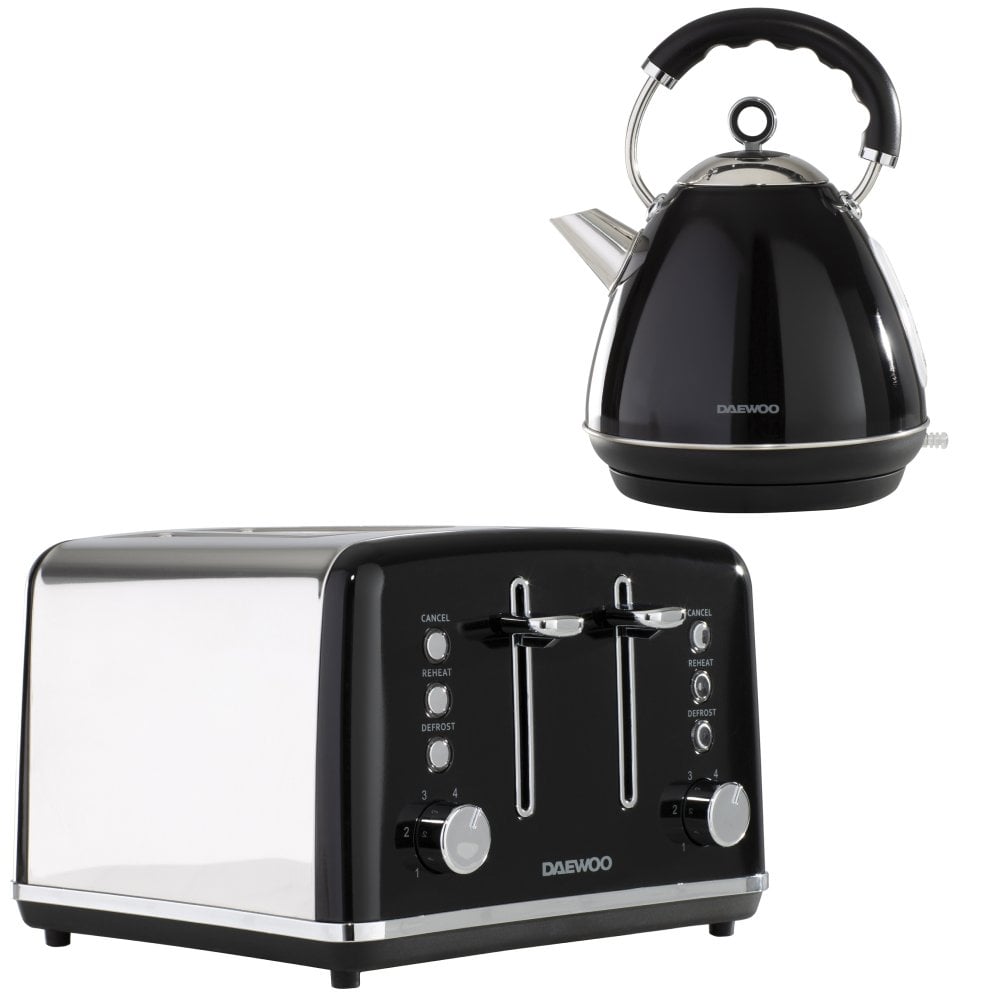Daewoo Black Kensington Pyramid Kettle & 4-Slice Toaster Set